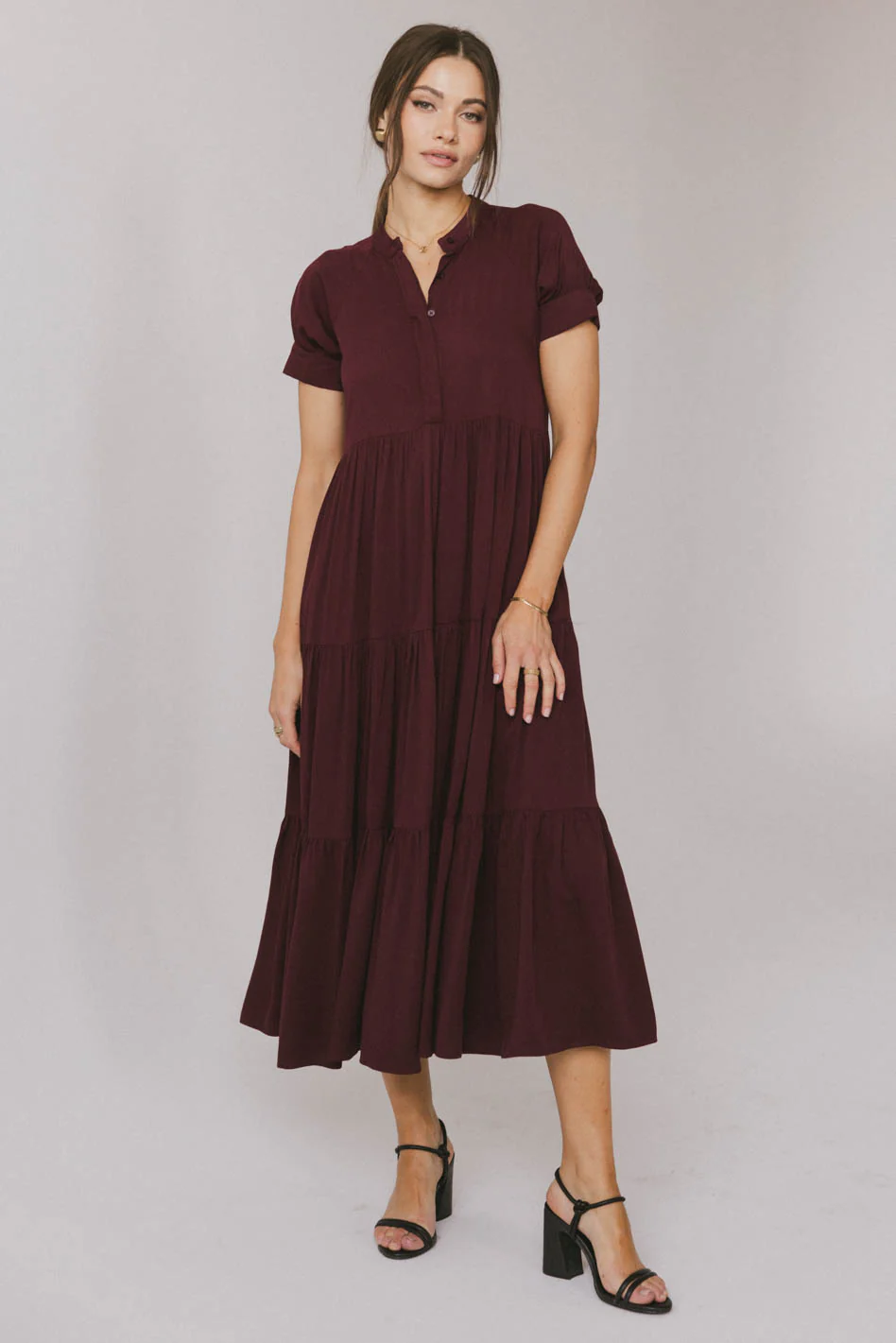 Amanda Tiered Dress in Burgundy - FINAL SALE - Image 6