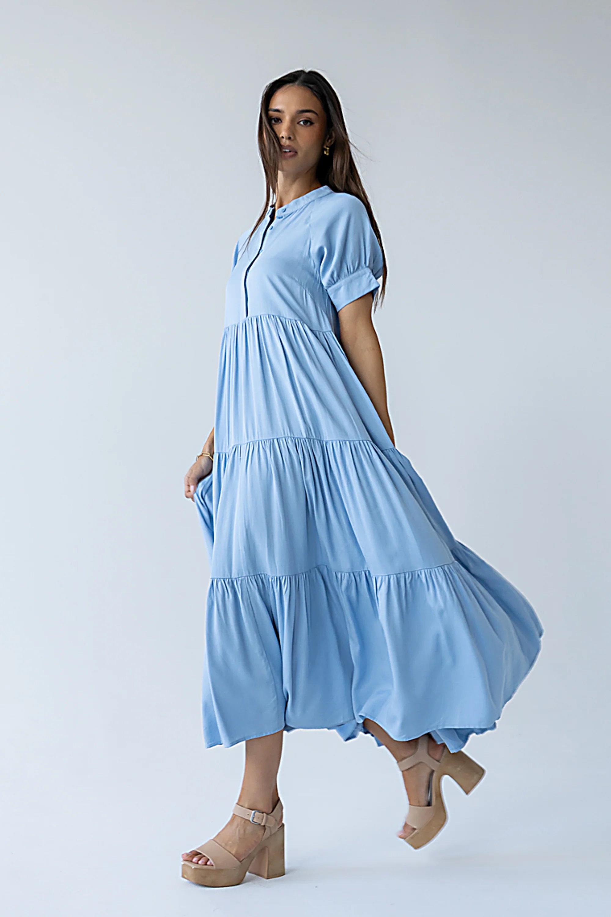 Amanda Tiered Dress in Slate Blue - Image 3