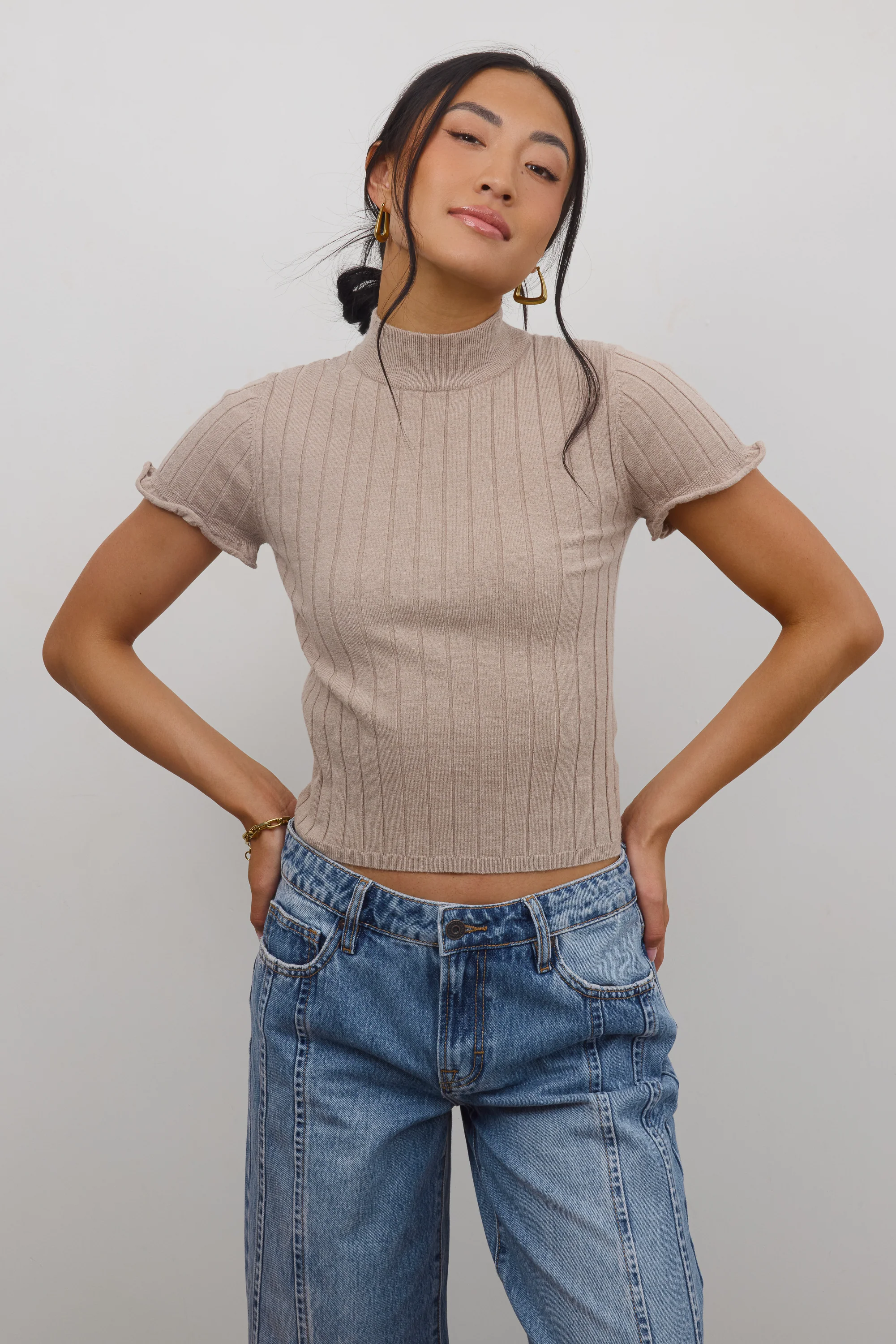 Amara Ribbed Top in Taupe - FINAL SALE - Image 4