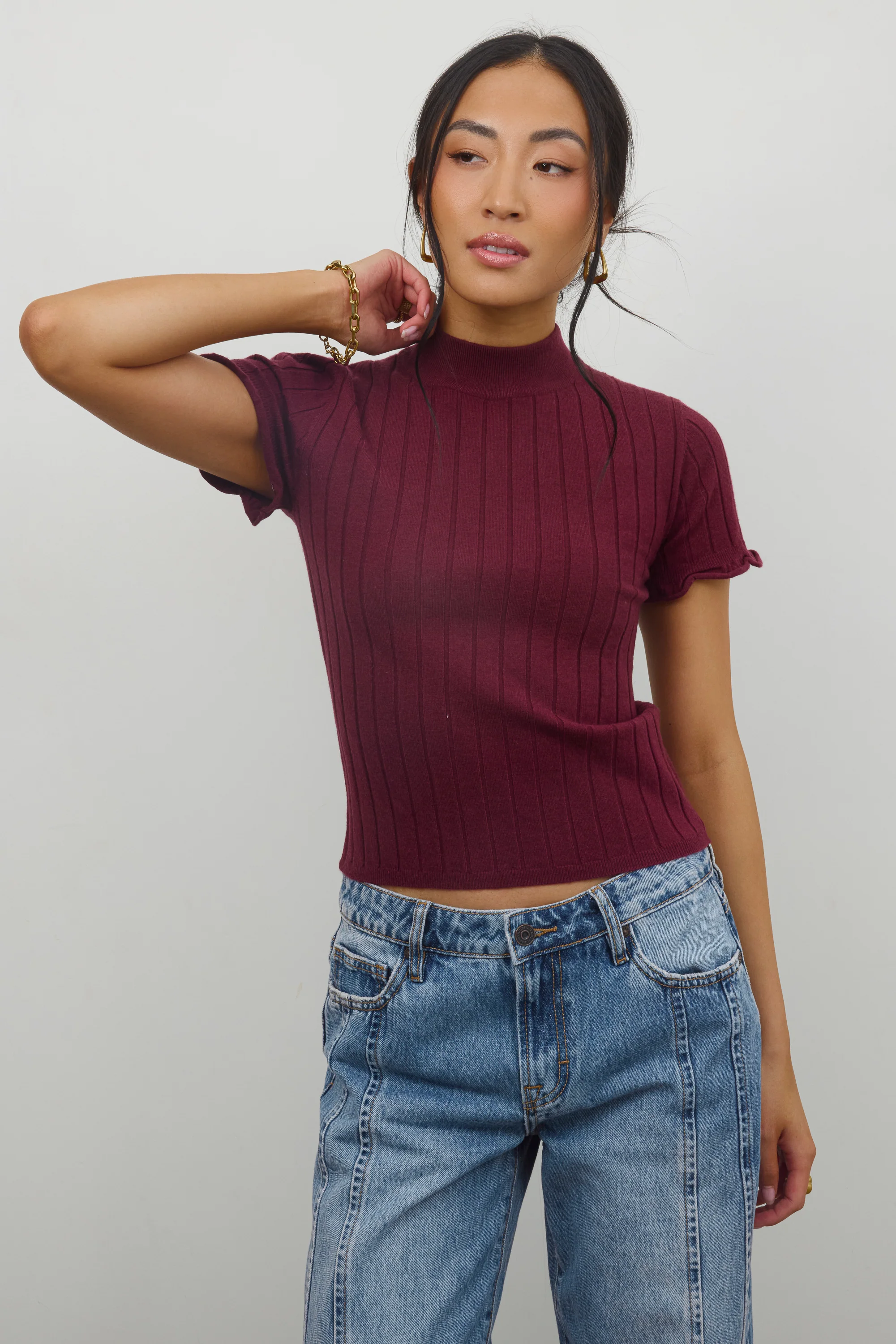 Amara Ribbed Top in Burgundy - FINAL SALE - Image 3