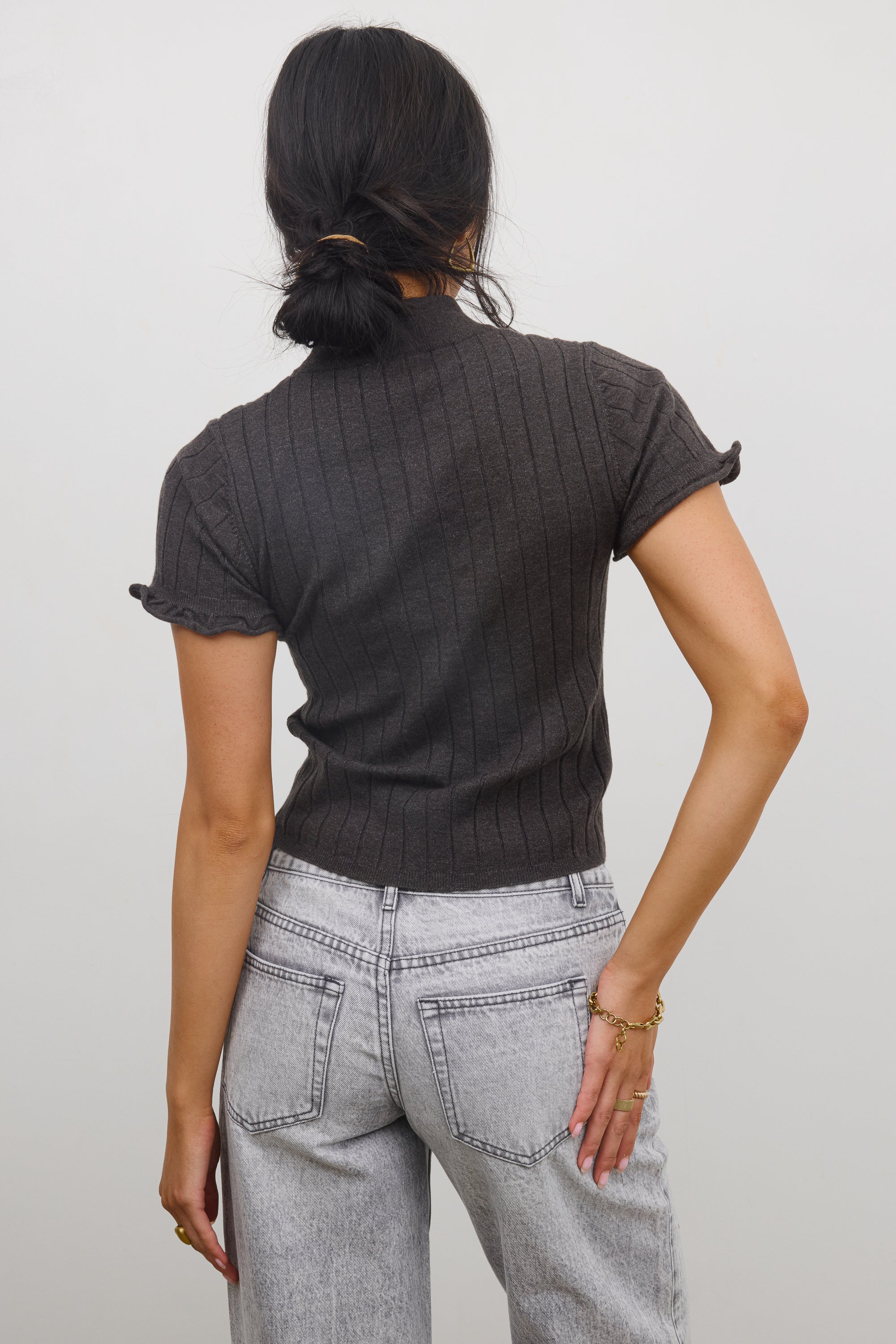 Amara Ribbed Top in Charcoal - FINAL SALE - Image 3