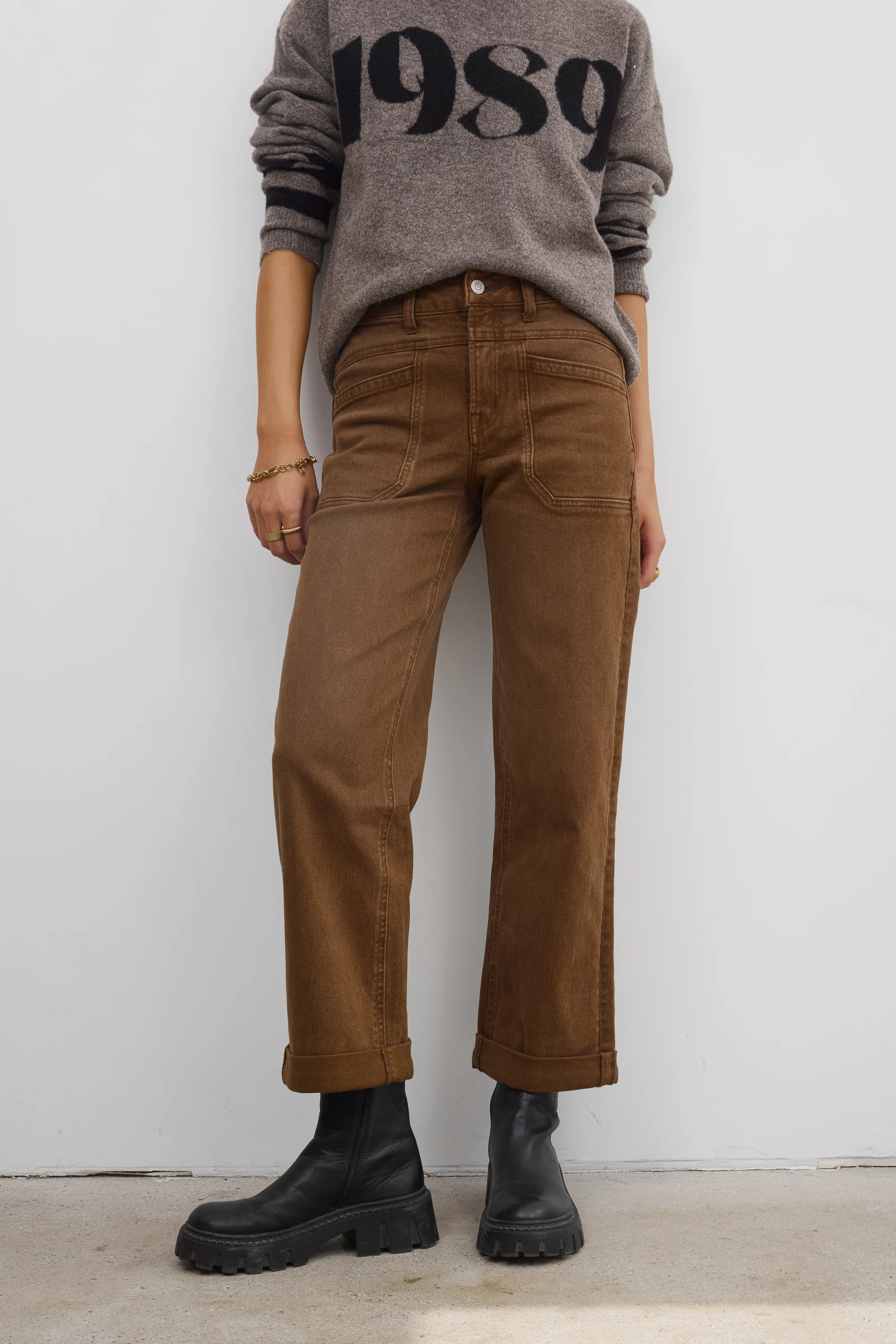 Amber Wide Leg Jeans in Brown - FINAL SALE - Image 4