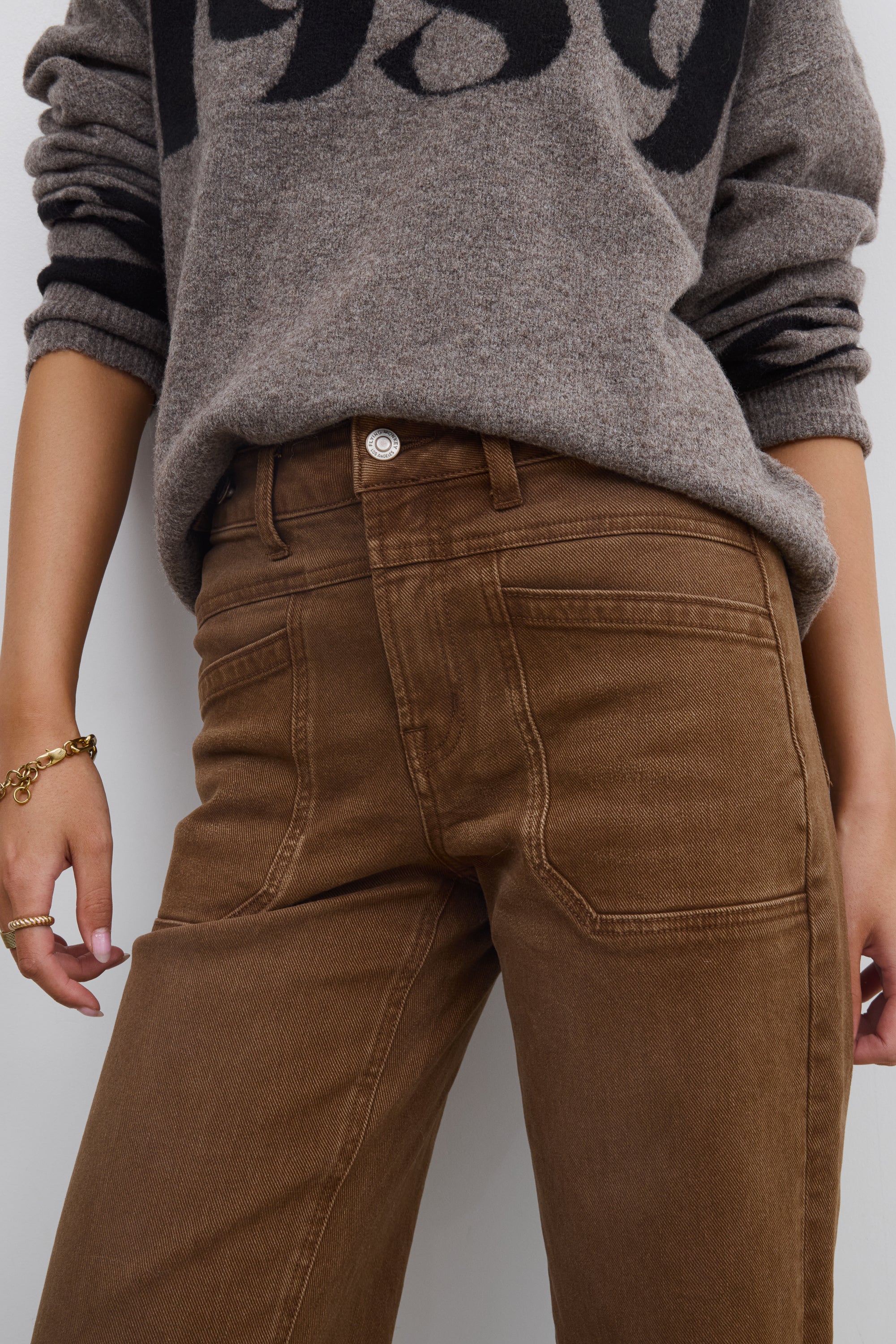 Amber Wide Leg Jeans in Brown - FINAL SALE - Image 7