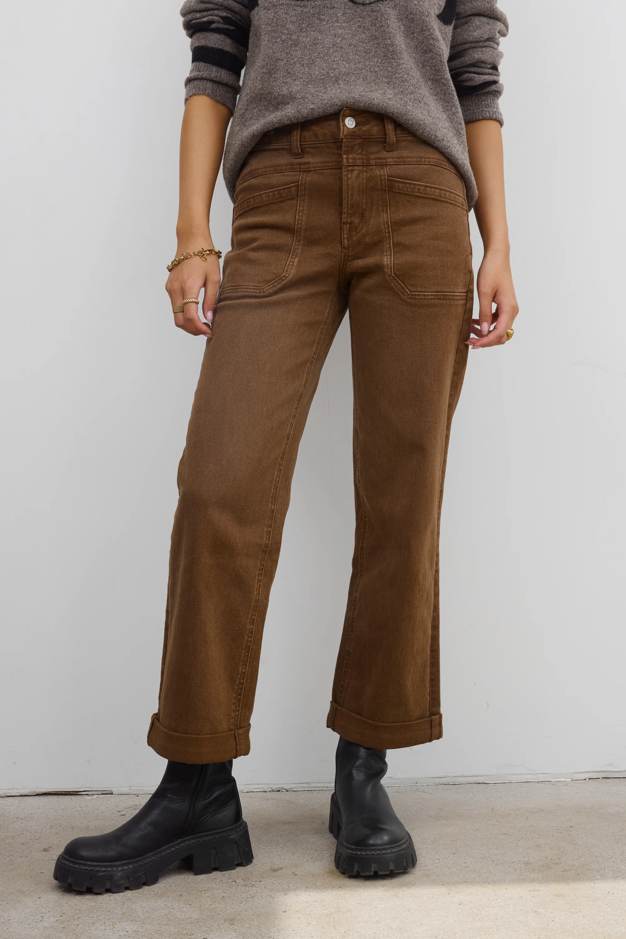Amber Wide Leg Jeans in Brown - FINAL SALE - Image 8