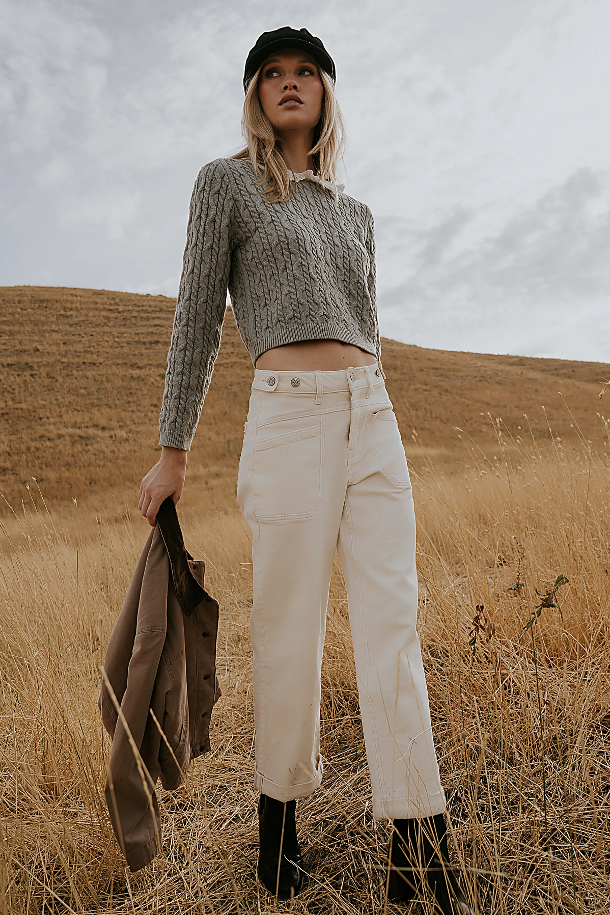 Amber Wide Leg Jeans in Cream - Image 3