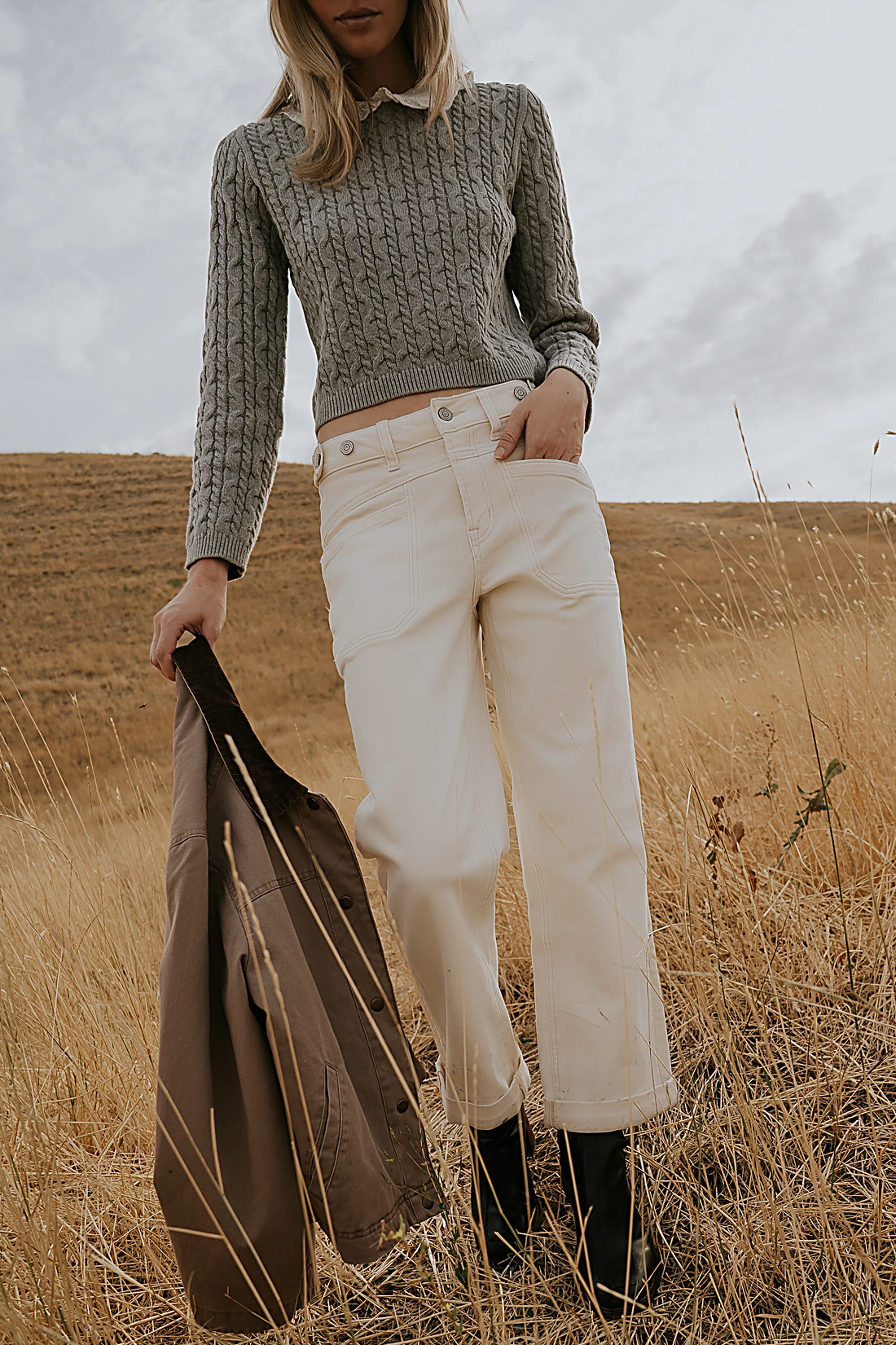 Amber Wide Leg Jeans in Cream - Image 6