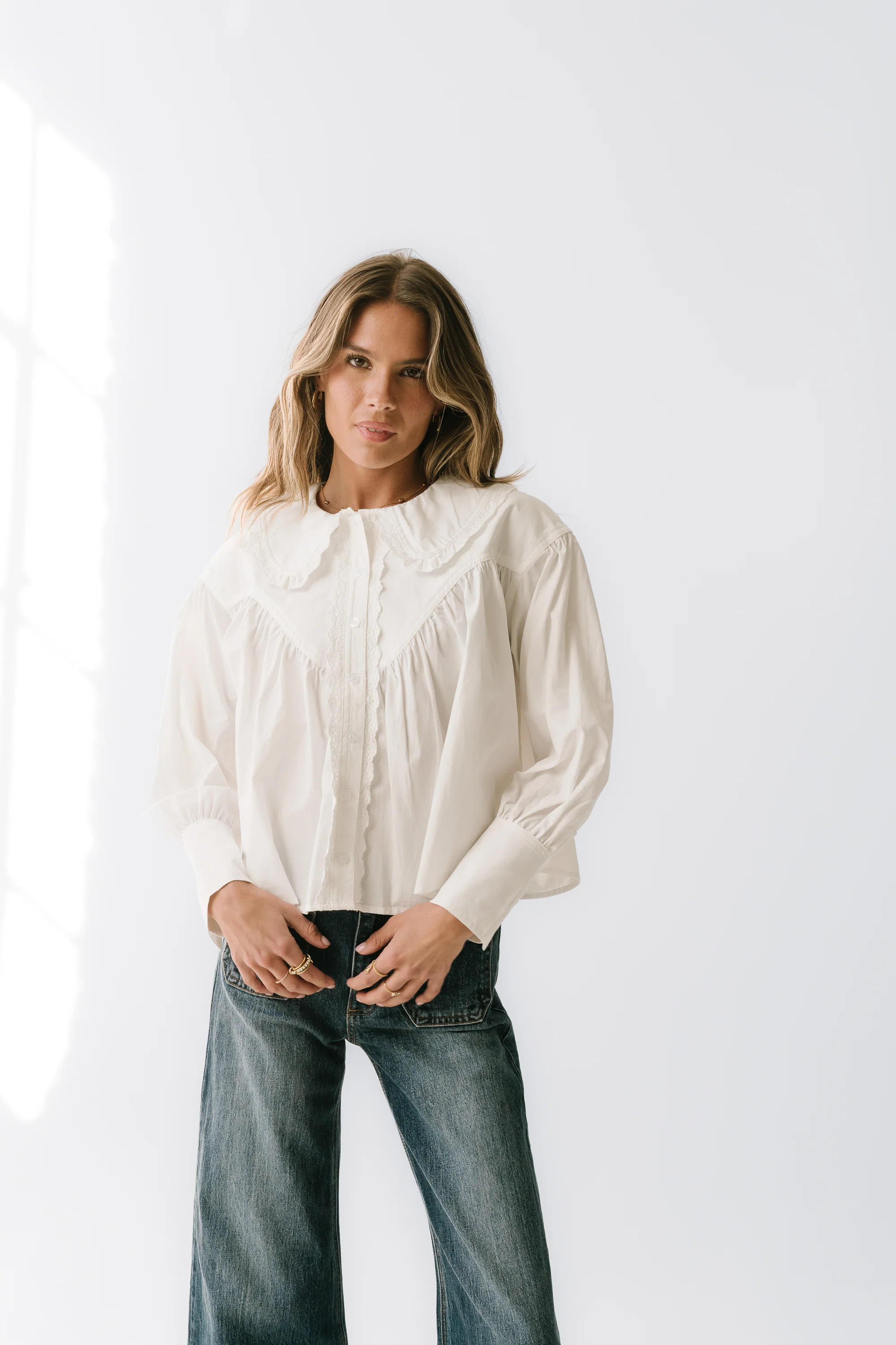 Amelia Collared Blouse in White - Image 6