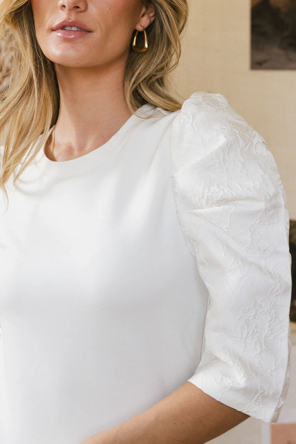 Andrea Mixed Media Top in Cream - FINAL SALE - Image 4