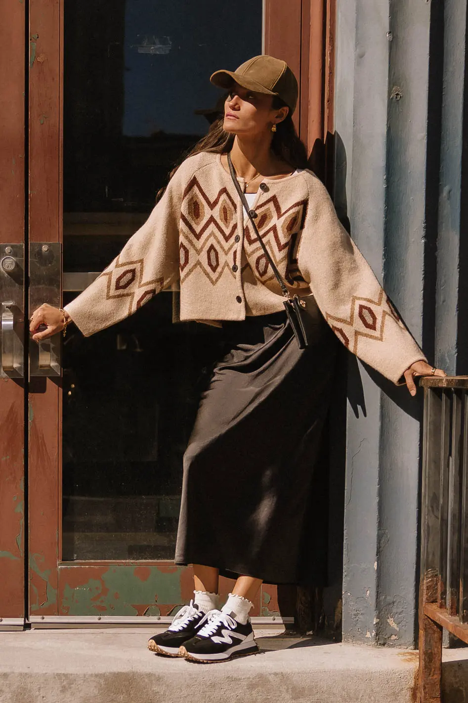 Angelica Geometric Cardigan in Tan - FINAL SALE - Image 3
