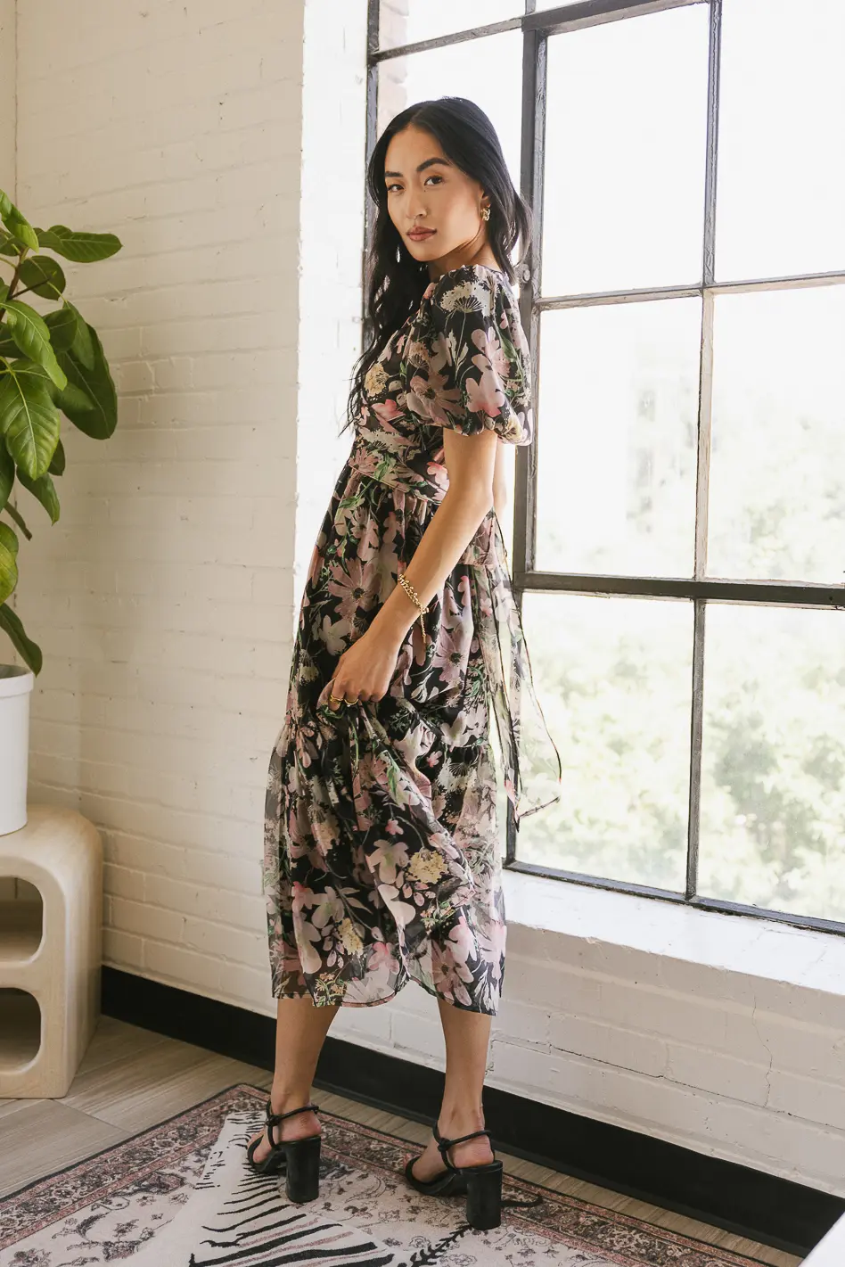 Angelique Floral Tie Dress in Black - FINAL SALE - Image 3