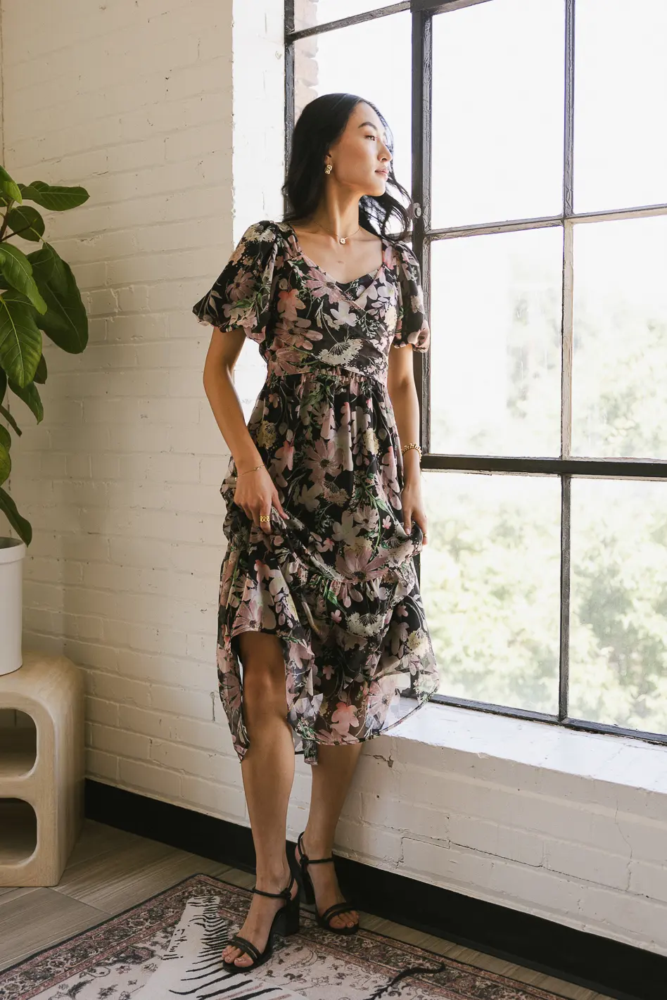 Angelique Floral Tie Dress in Black - FINAL SALE - Image 4