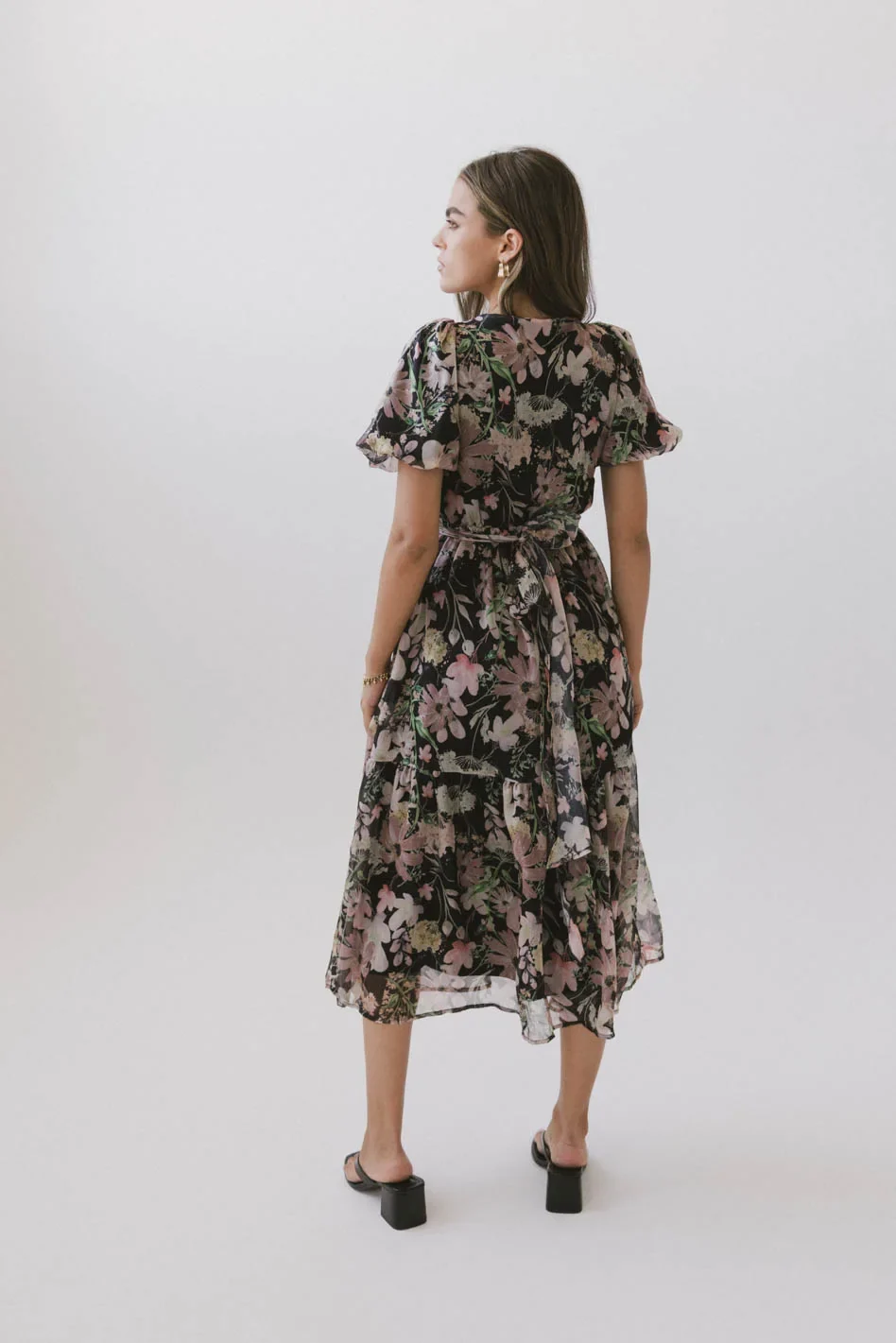 Angelique Floral Tie Dress in Black - FINAL SALE - Image 5
