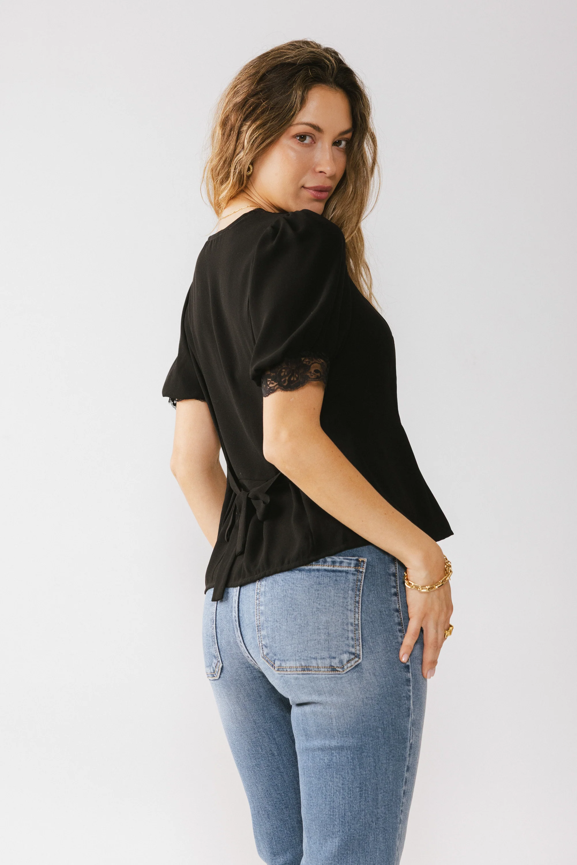 Angie Lace Trim Blouse in Black - FINAL SALE - Image 3