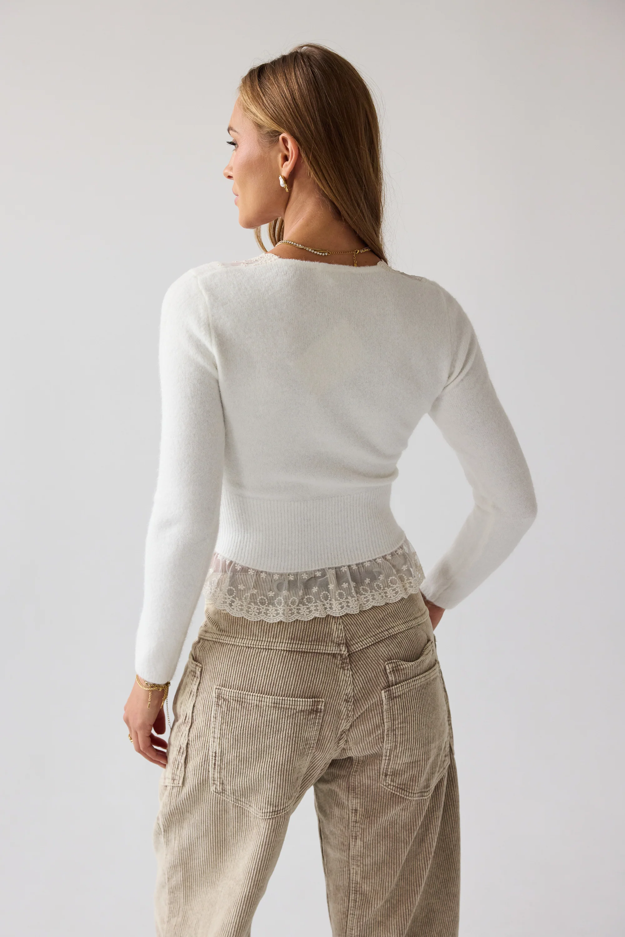 Angie Lace Trim Sweater in ivory - FINAL SALE - Image 4