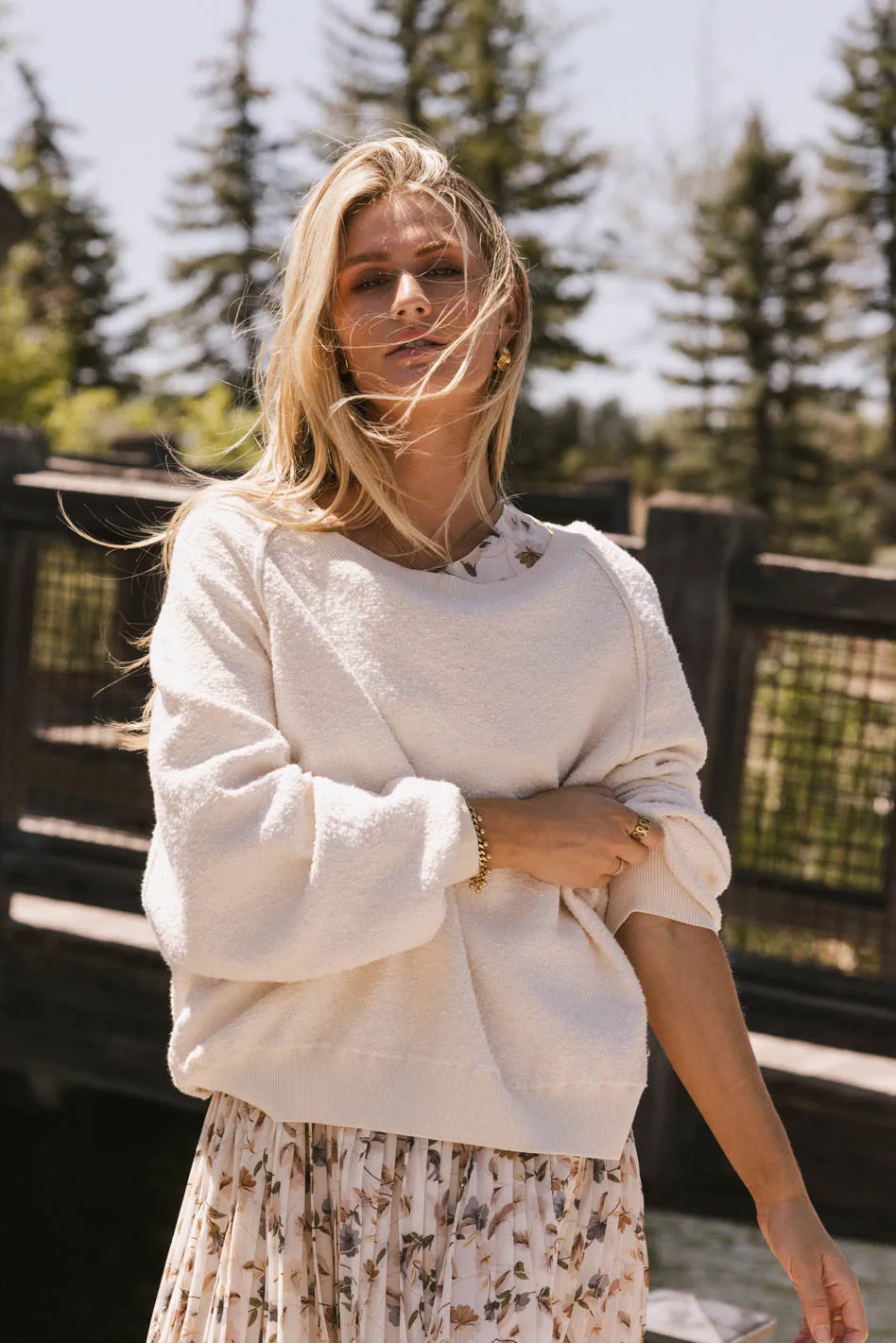 Annaleah Textured Sweatshirt in Cream - FINAL SALE - Image 4