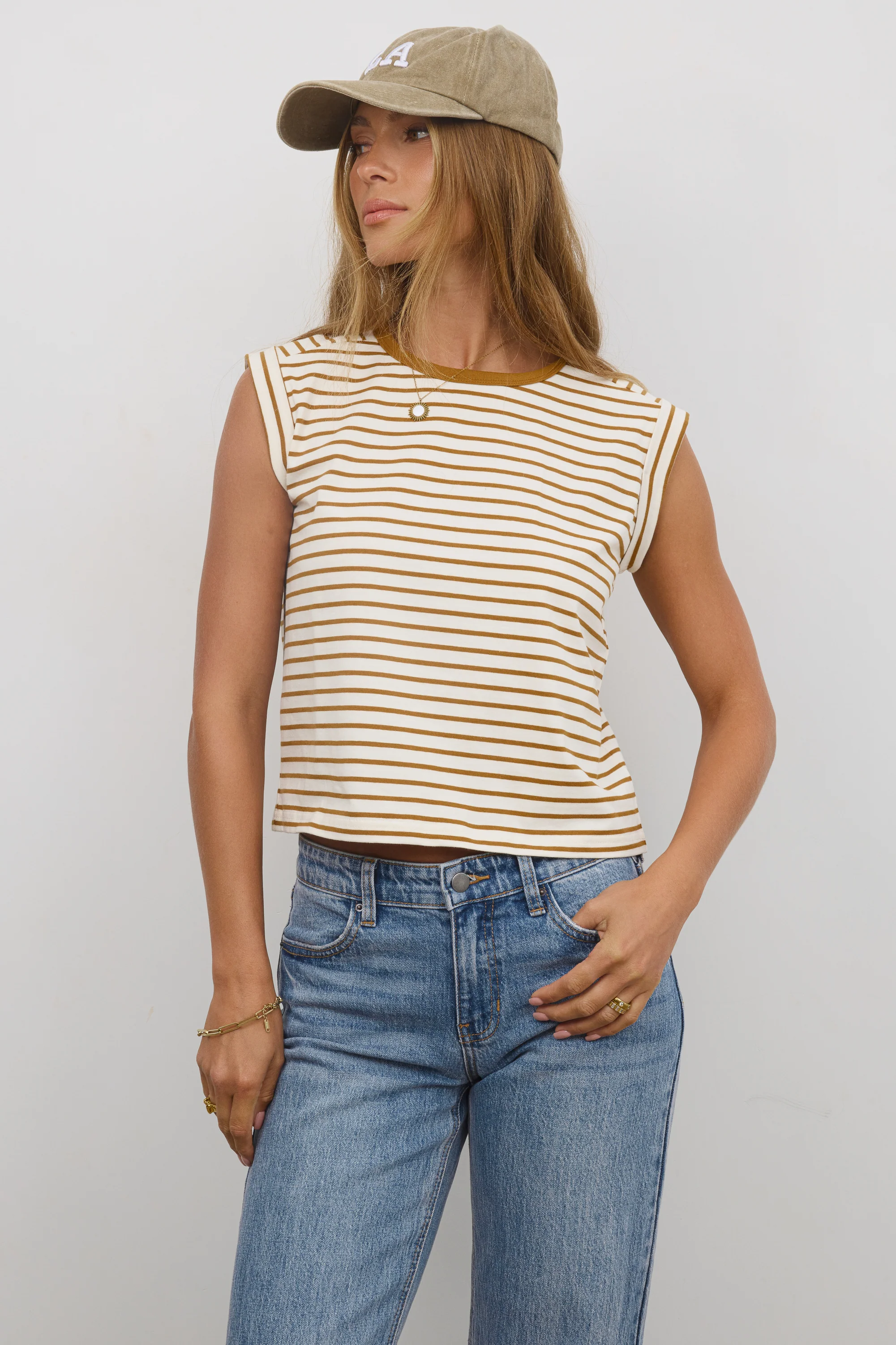 Annie Striped T-Shirt in Cognac - FINAL SALE - Image 5