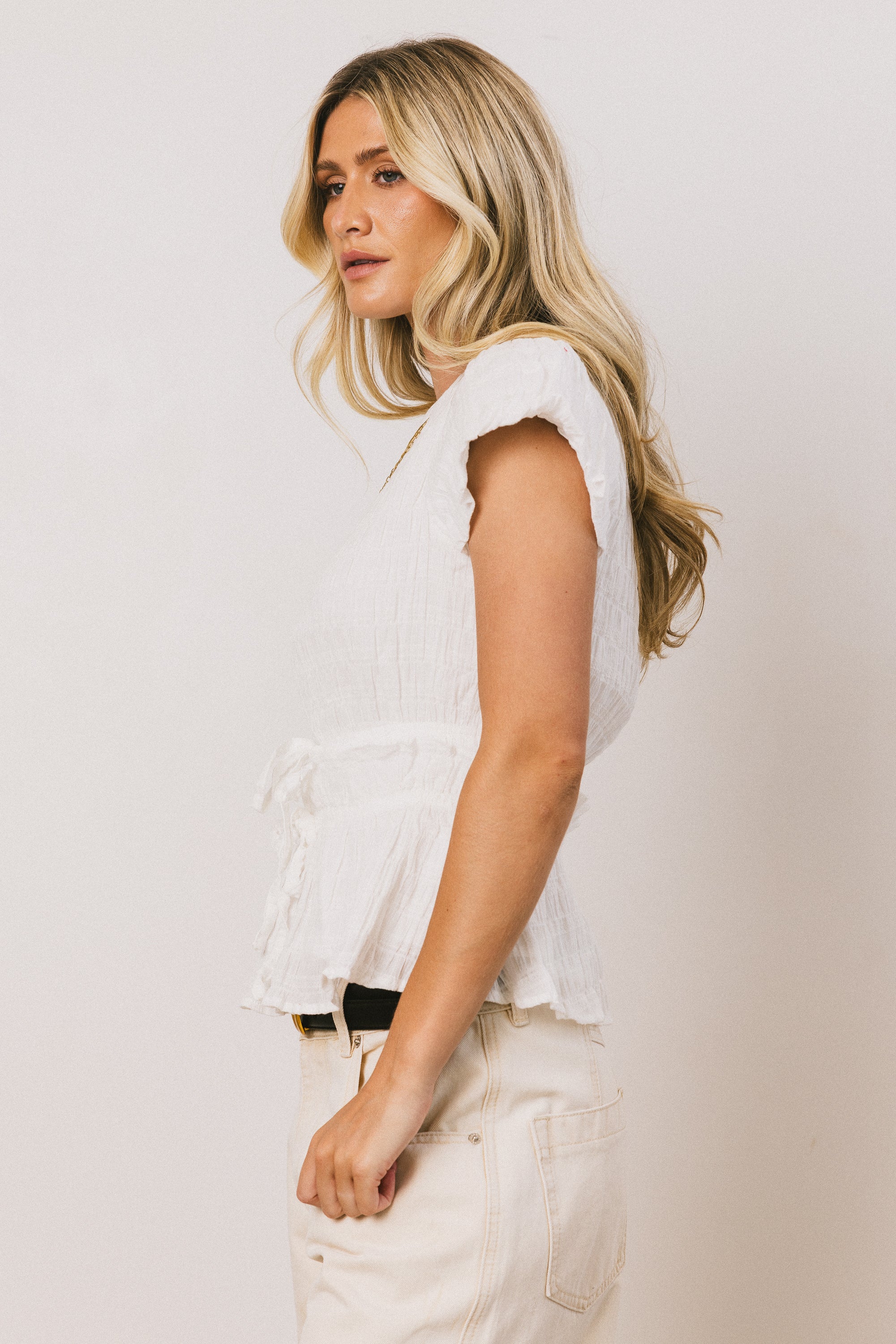 Anya Textured Blouse in Off White - FINAL SALE - Image 2