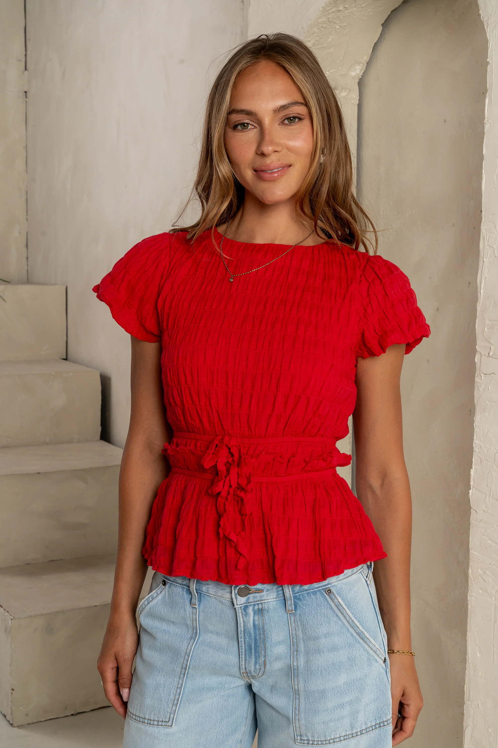 Anya Textured Blouse in Red - FINAL SALE - Image 5
