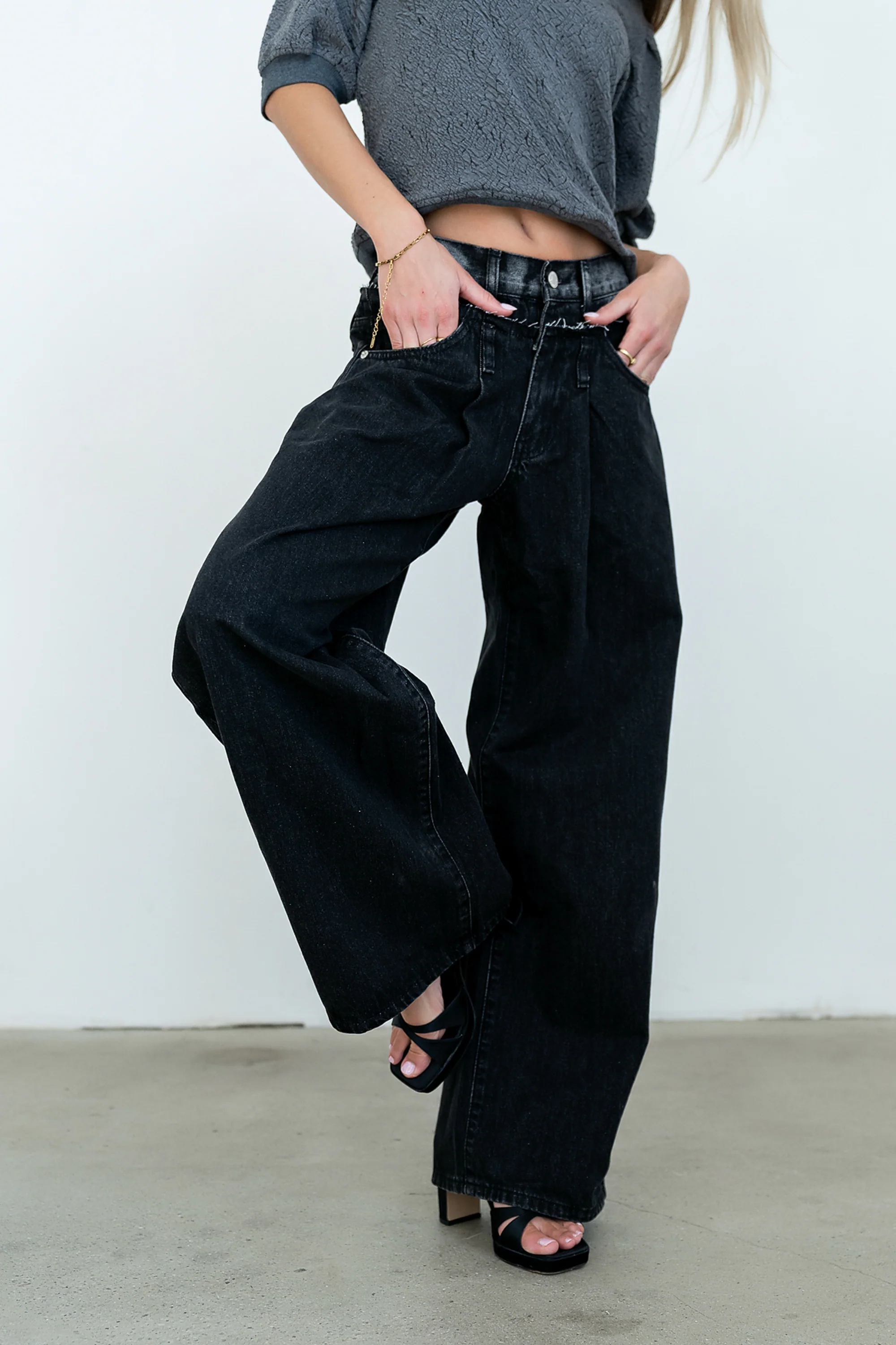 Arabella Wide Leg Jeans in Washed Black - Image 4