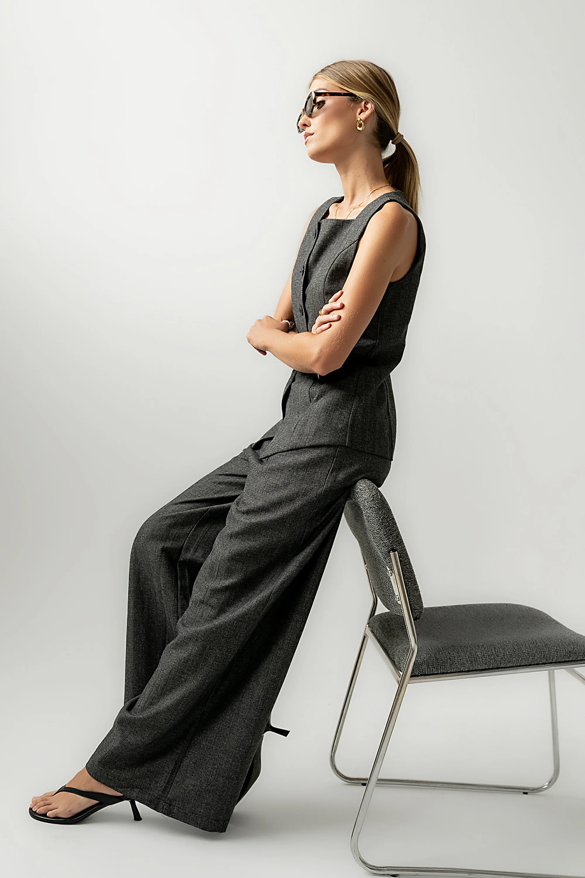 Arden Herringbone Wide Leg Trousers - Image 5