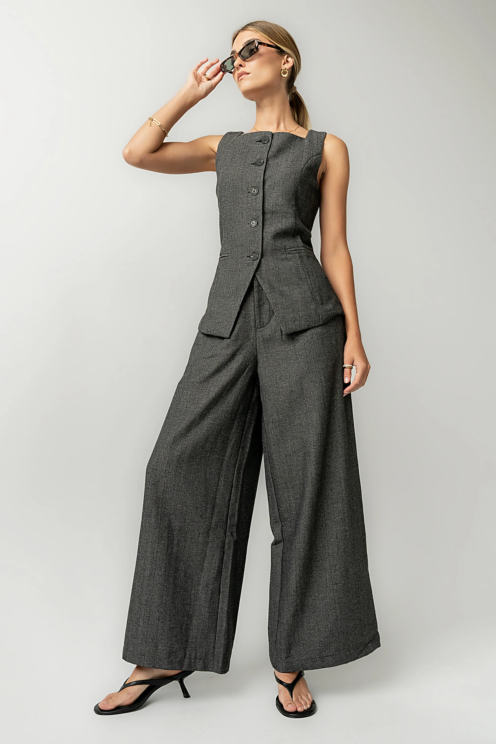 Arden Herringbone Wide Leg Trousers - Image 7