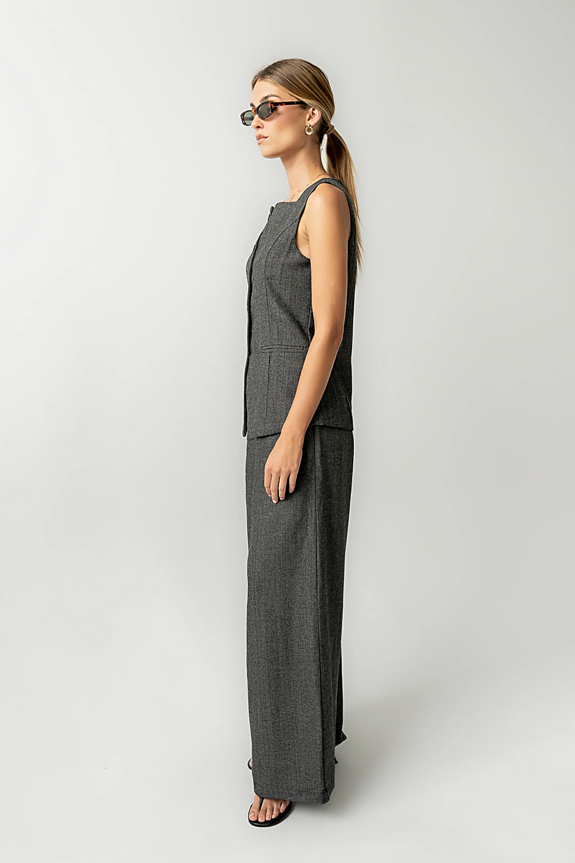 Arden Herringbone Wide Leg Trousers - Image 9