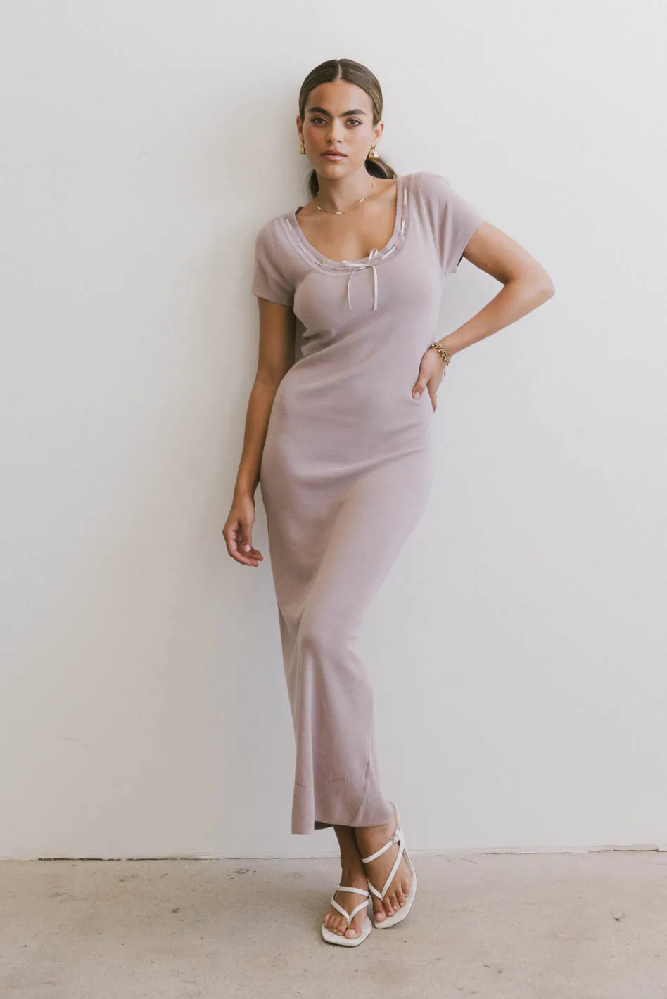 Ariah Ribbon Trim Sweater Dress in Lavender - FINAL SALE - Image 2