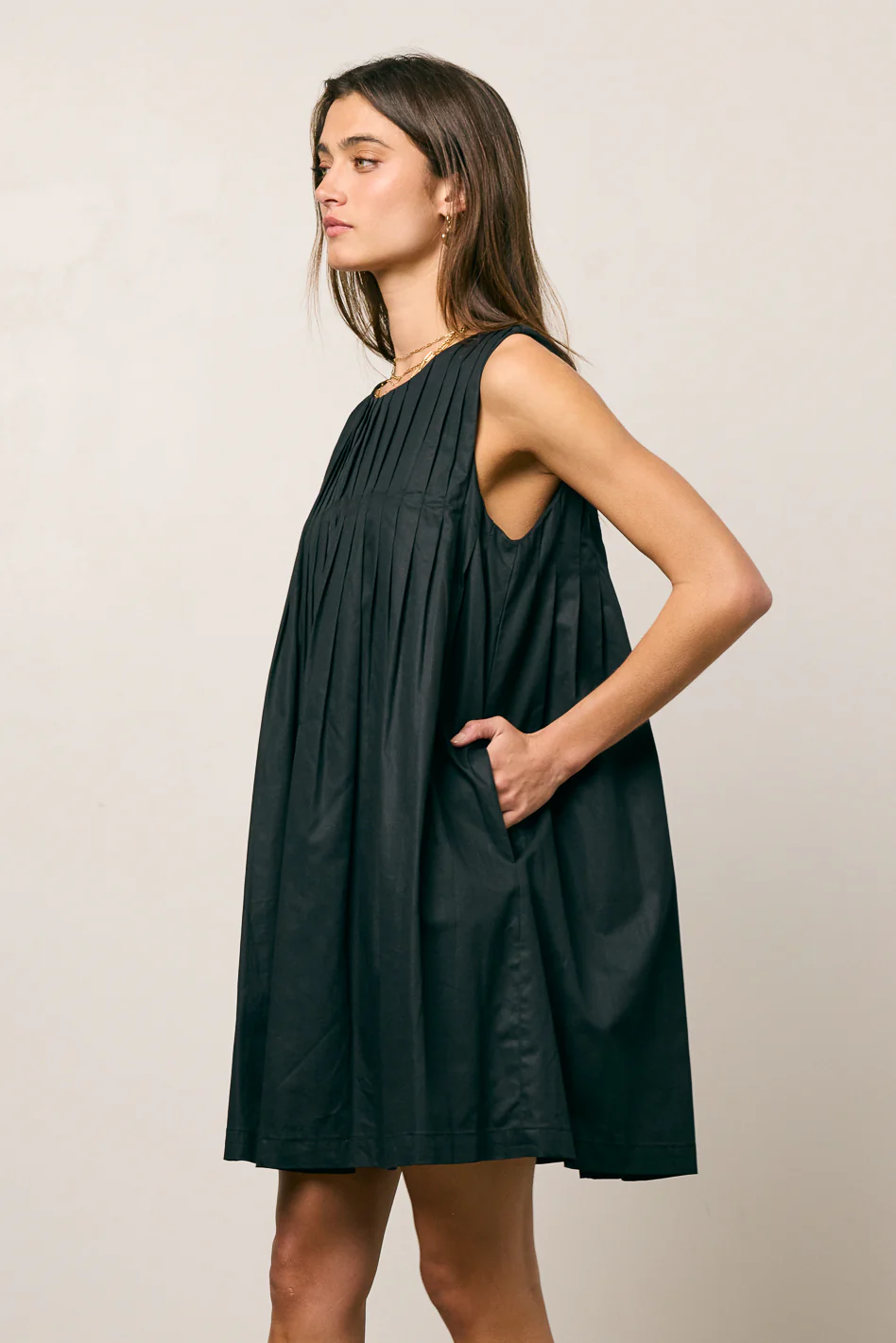 Arizona Pleated Babydoll Dress in Black - FINAL SALE - Image 3