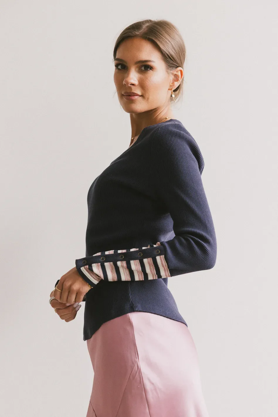 Ashton Waffle Knit Top in Navy - FINAL SALE - Image 3