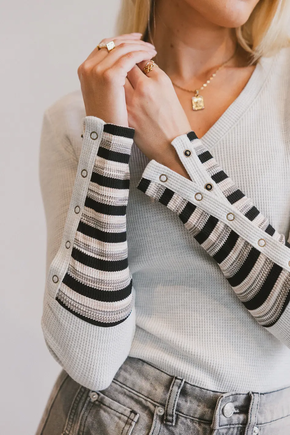 Ashton Waffle Knit Top in Grey - FINAL SALE - Image 2