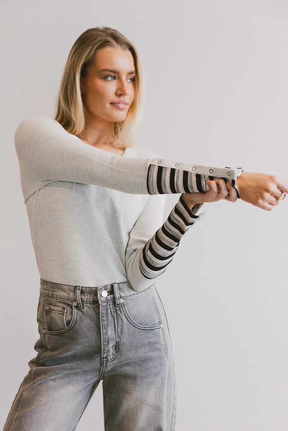 Ashton Waffle Knit Top in Grey - FINAL SALE - Image 4
