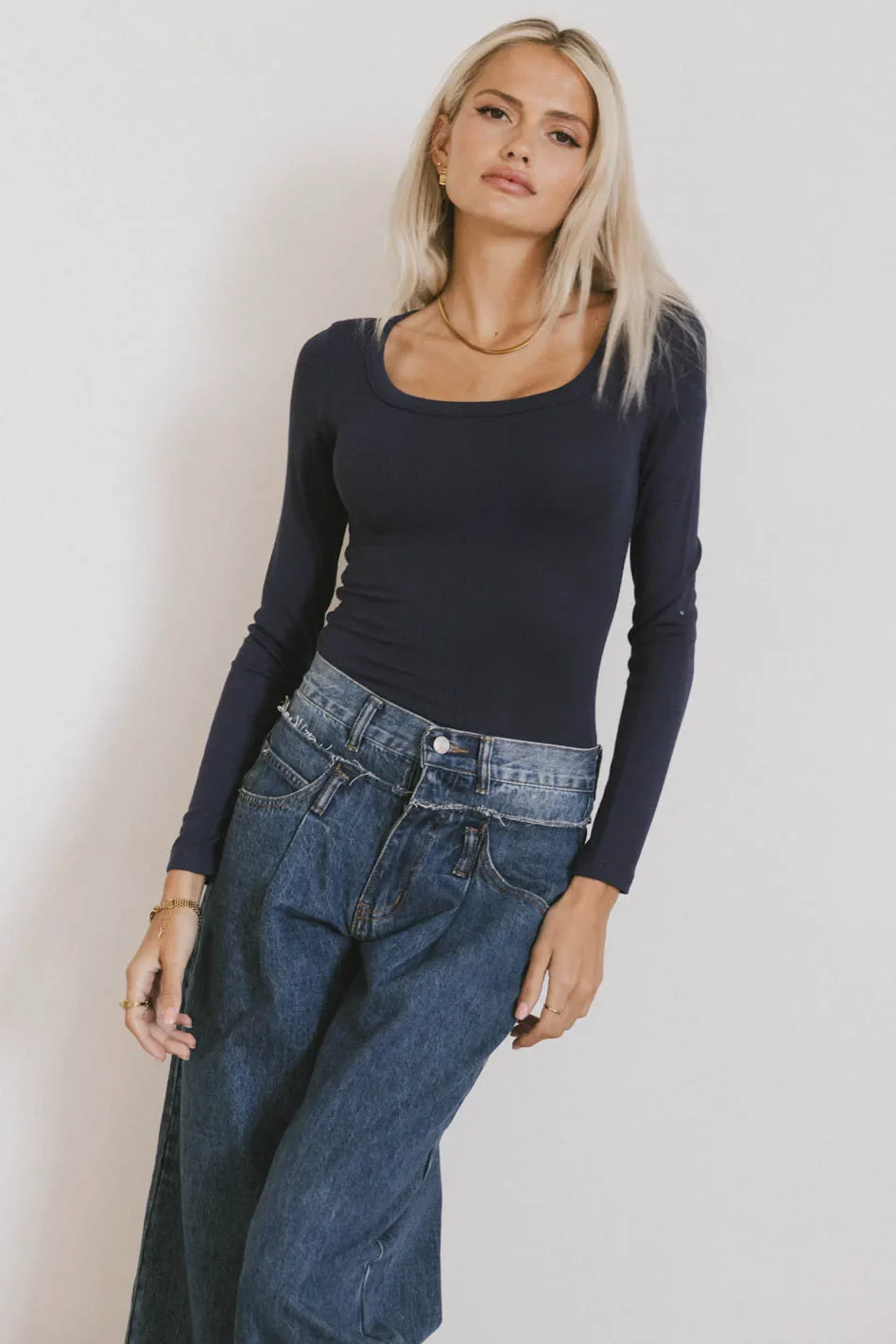 Audrey Ribbed Top in Navy - FINAL SALE