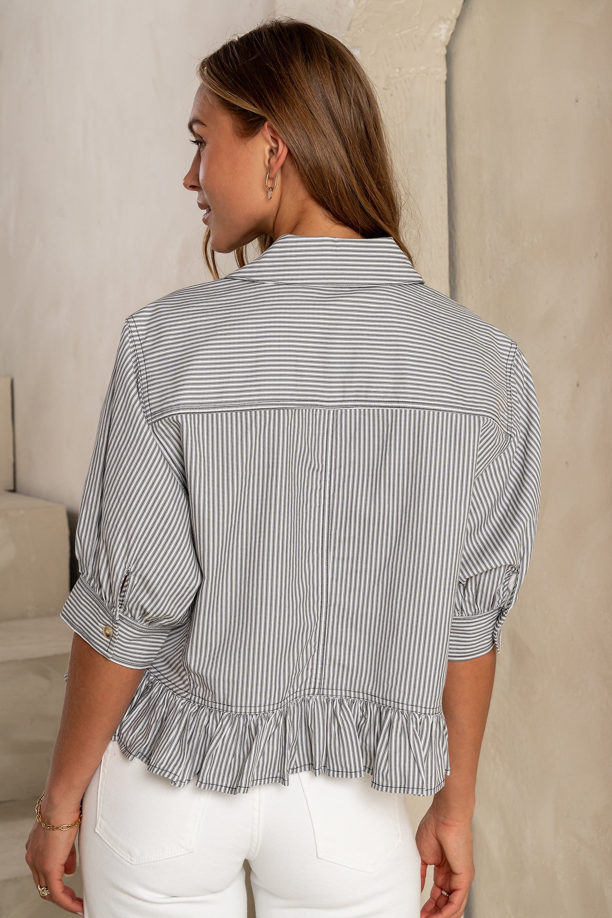 Avery Striped Blouse in Grey - FINAL SALE - Image 3