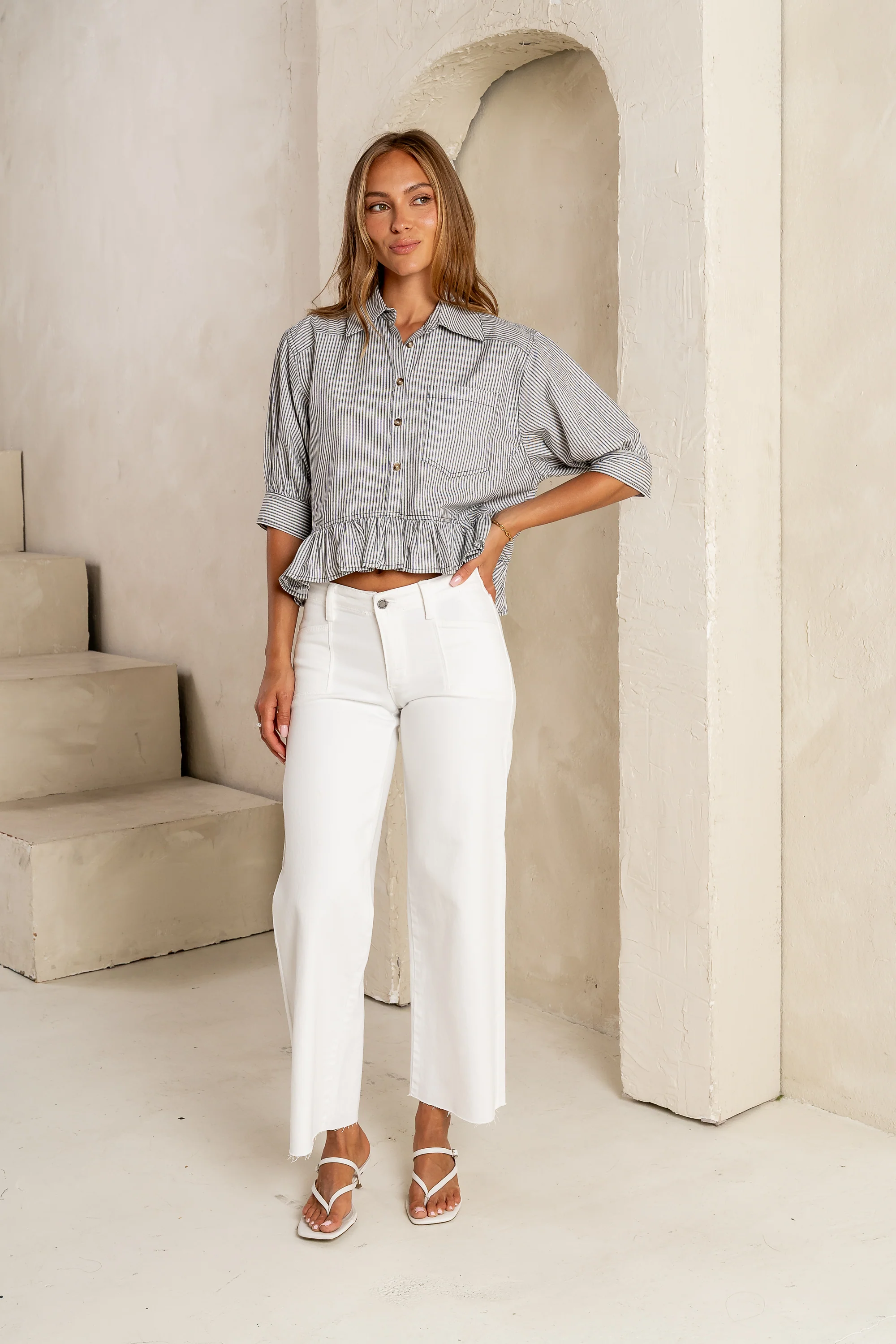 Avery Striped Blouse in Grey - FINAL SALE - Image 6