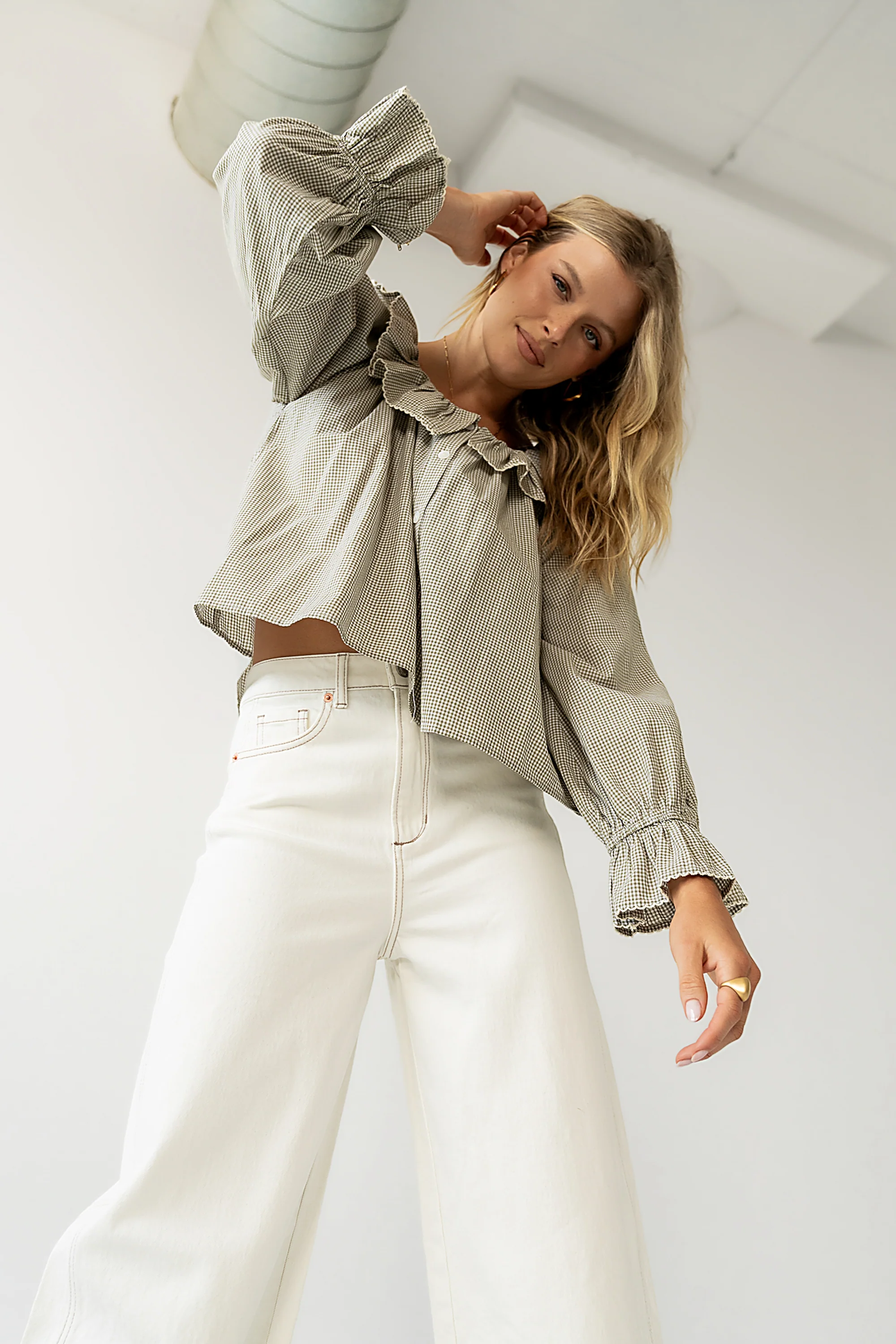 Ayla Gingham Blouse in Green - Image 2