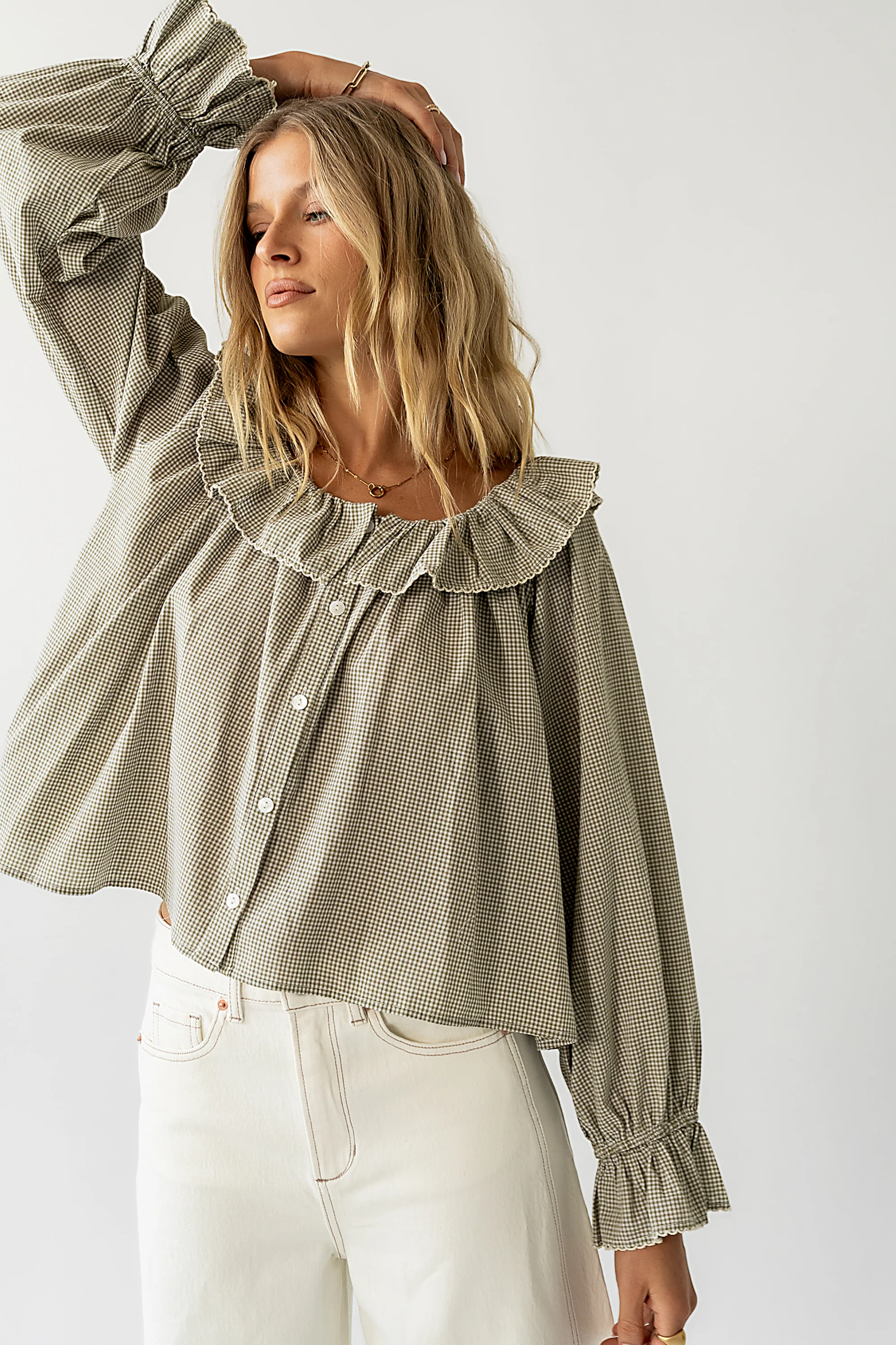 Ayla Gingham Blouse in Green - Image 6