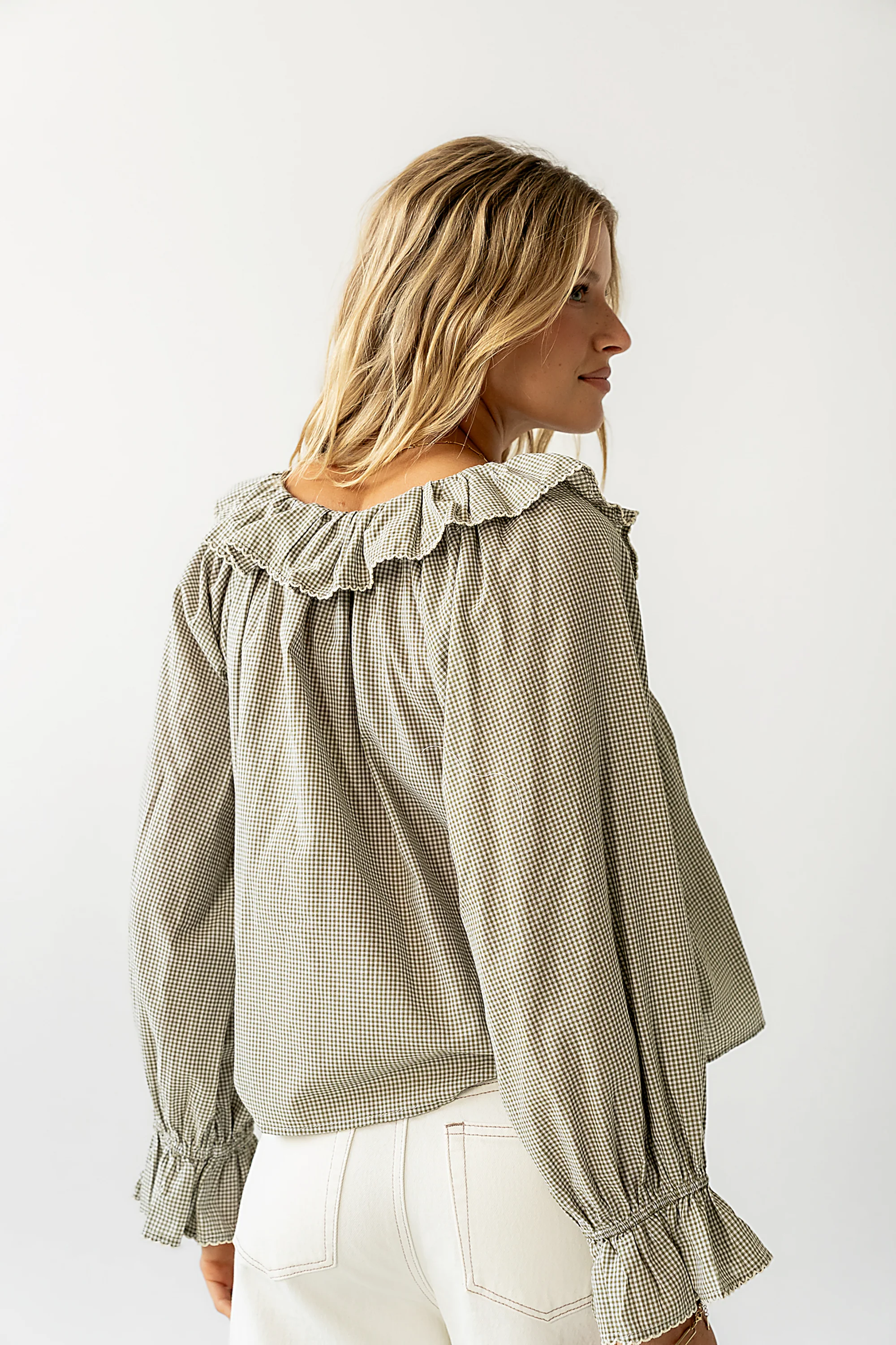 Ayla Gingham Blouse in Green - Image 7