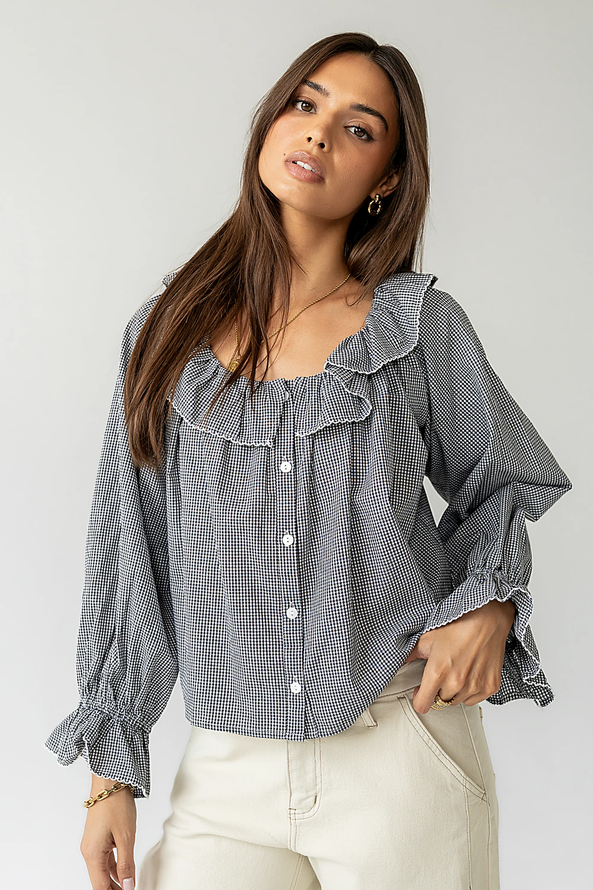 Ayla Gingham Blouse in Black - Image 3