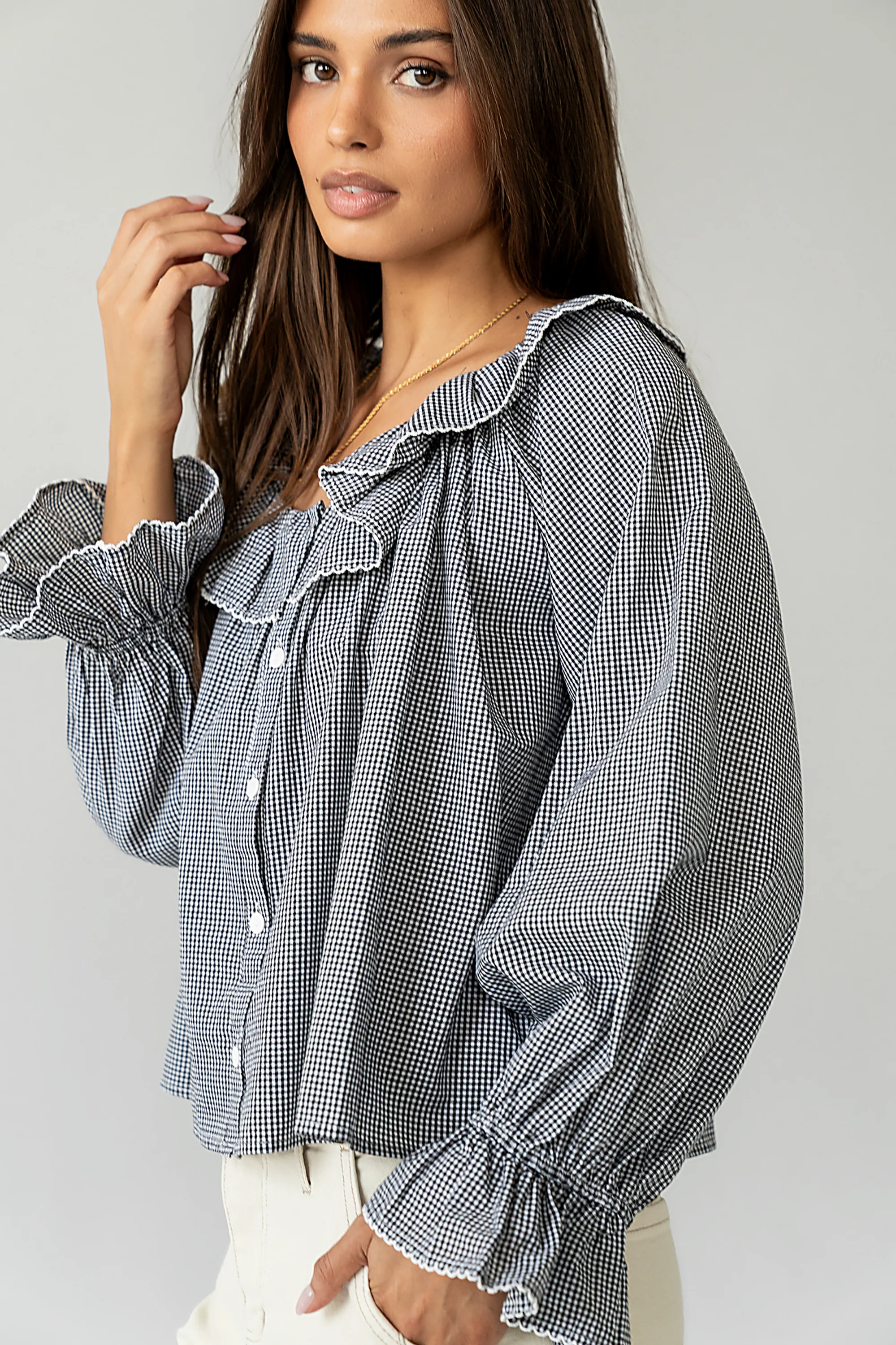 Ayla Gingham Blouse in Black - Image 8