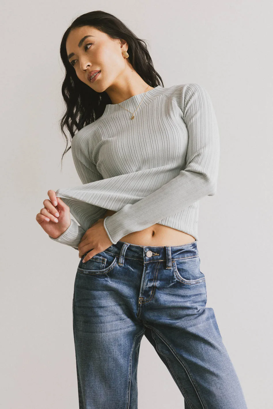 Azizi Ribbed Top in Dusty Blue - FINAL SALE - Image 4