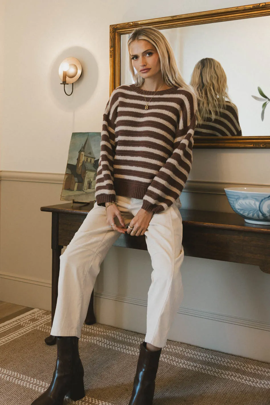 Azuline Striped Sweater in Brown - FINAL SALE - Image 5