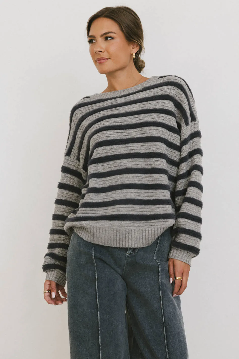 Azuline Striped Sweater in Grey - FINAL SALE - Image 2