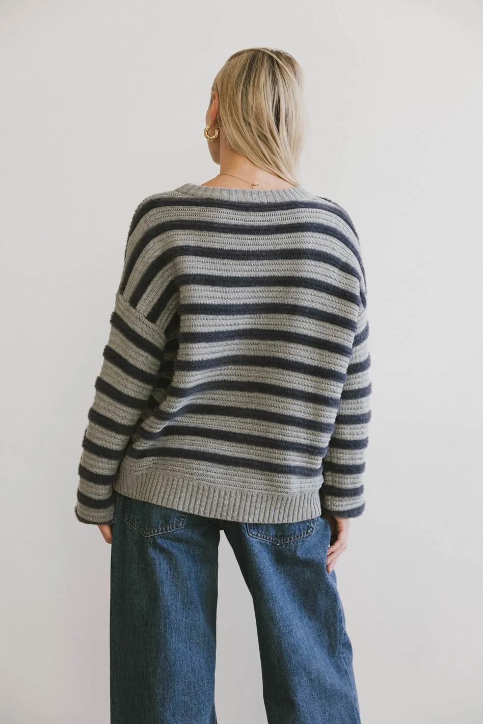 Azuline Striped Sweater in Grey - FINAL SALE - Image 4