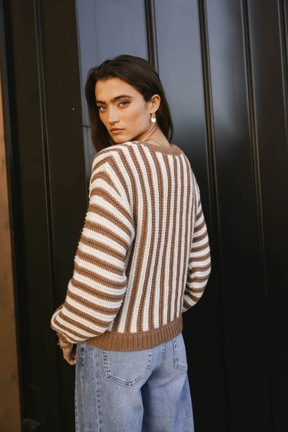 Baila Striped Sweater in Mocha - FINAL SALE - Image 2