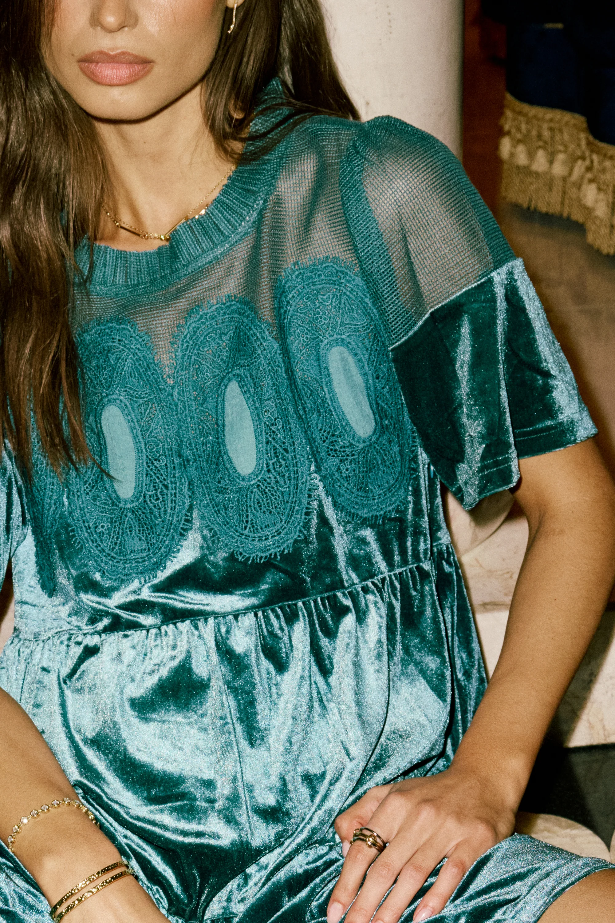 Banks Velvet Mini Dress in Teal - FINAL SALE - Image 3