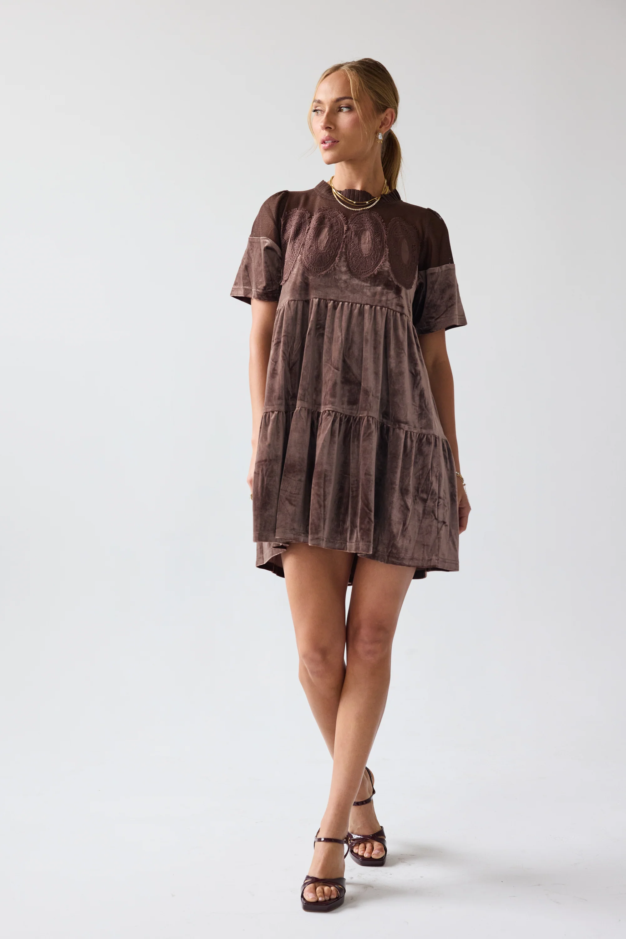 Banks Velvet Mini Dress in Brown - FINAL SALE - Image 2
