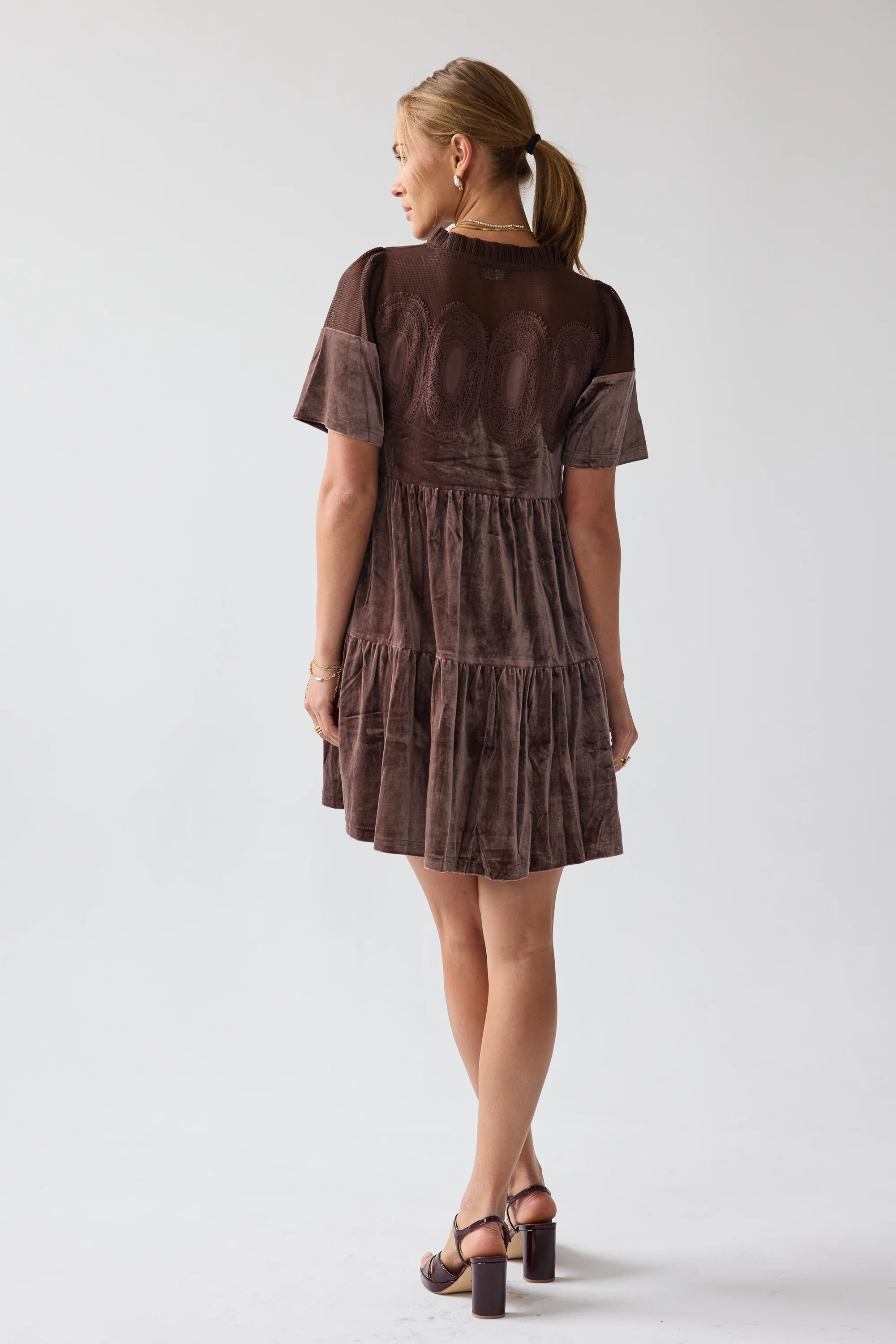 Banks Velvet Mini Dress in Brown - FINAL SALE - Image 3