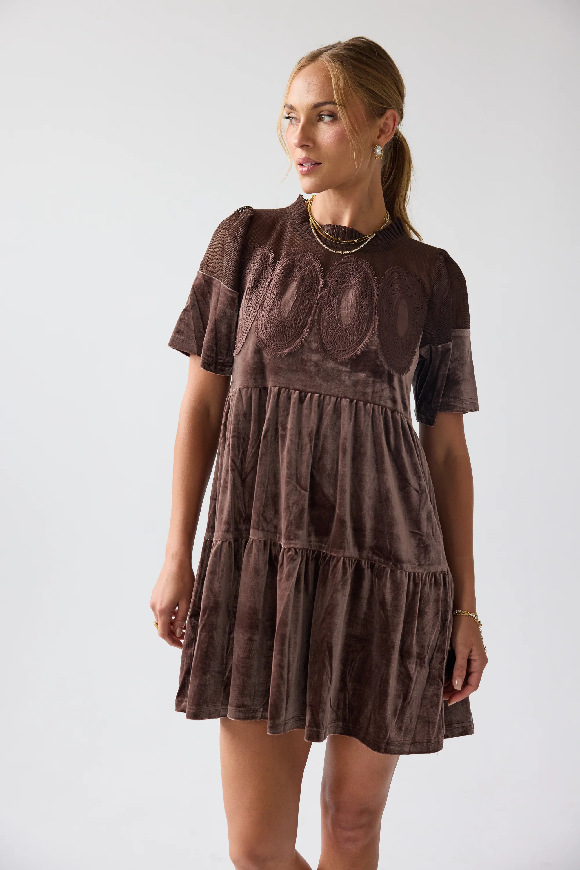 Banks Velvet Mini Dress in Brown - FINAL SALE - Image 4