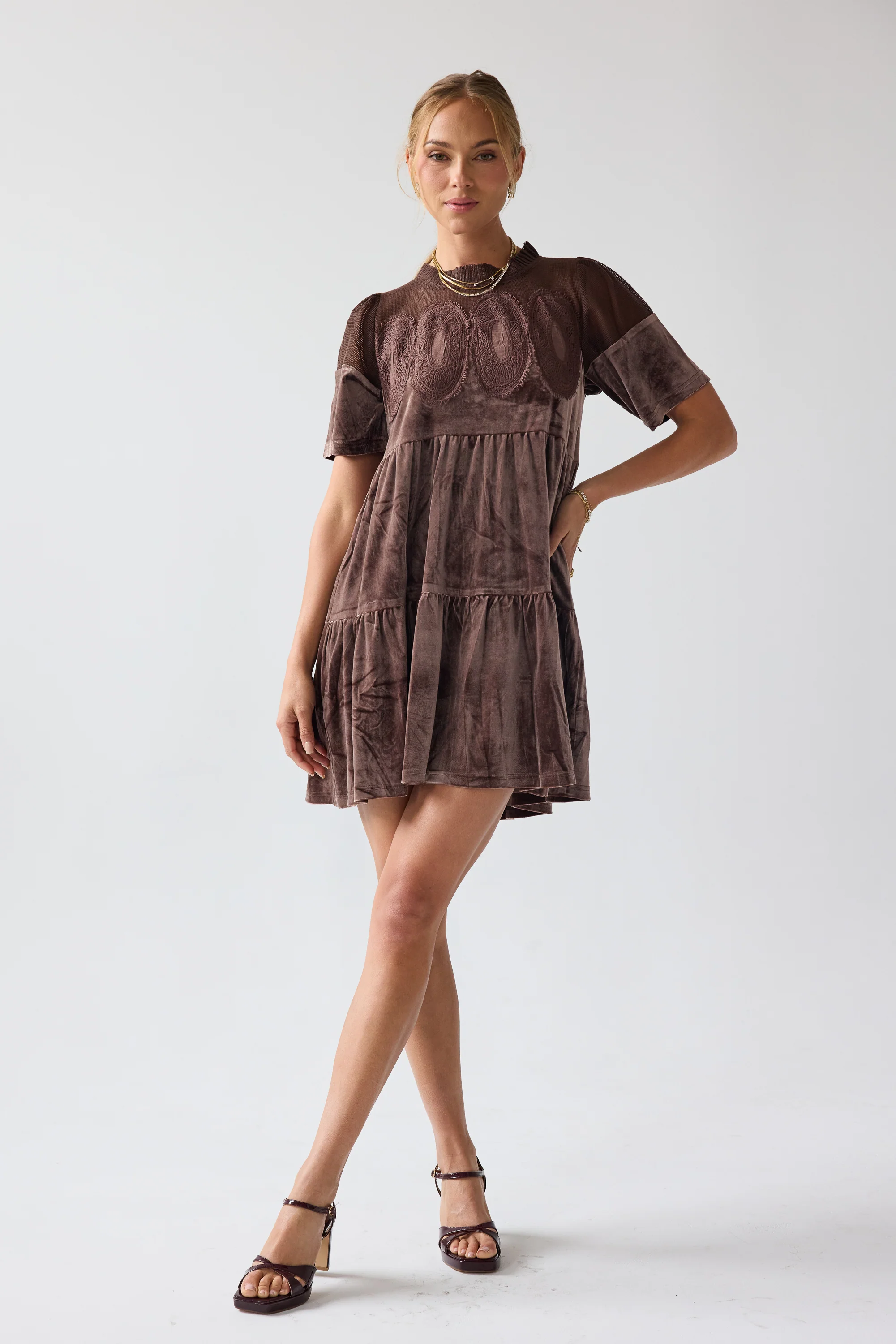 Banks Velvet Mini Dress in Brown - FINAL SALE - Image 5