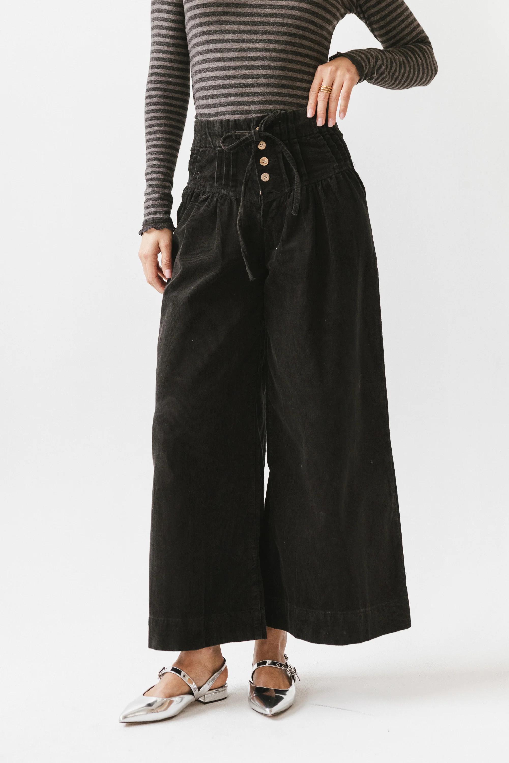 Barkley Corduroy Wide Leg Pants in Charcoal - FINAL SALE
